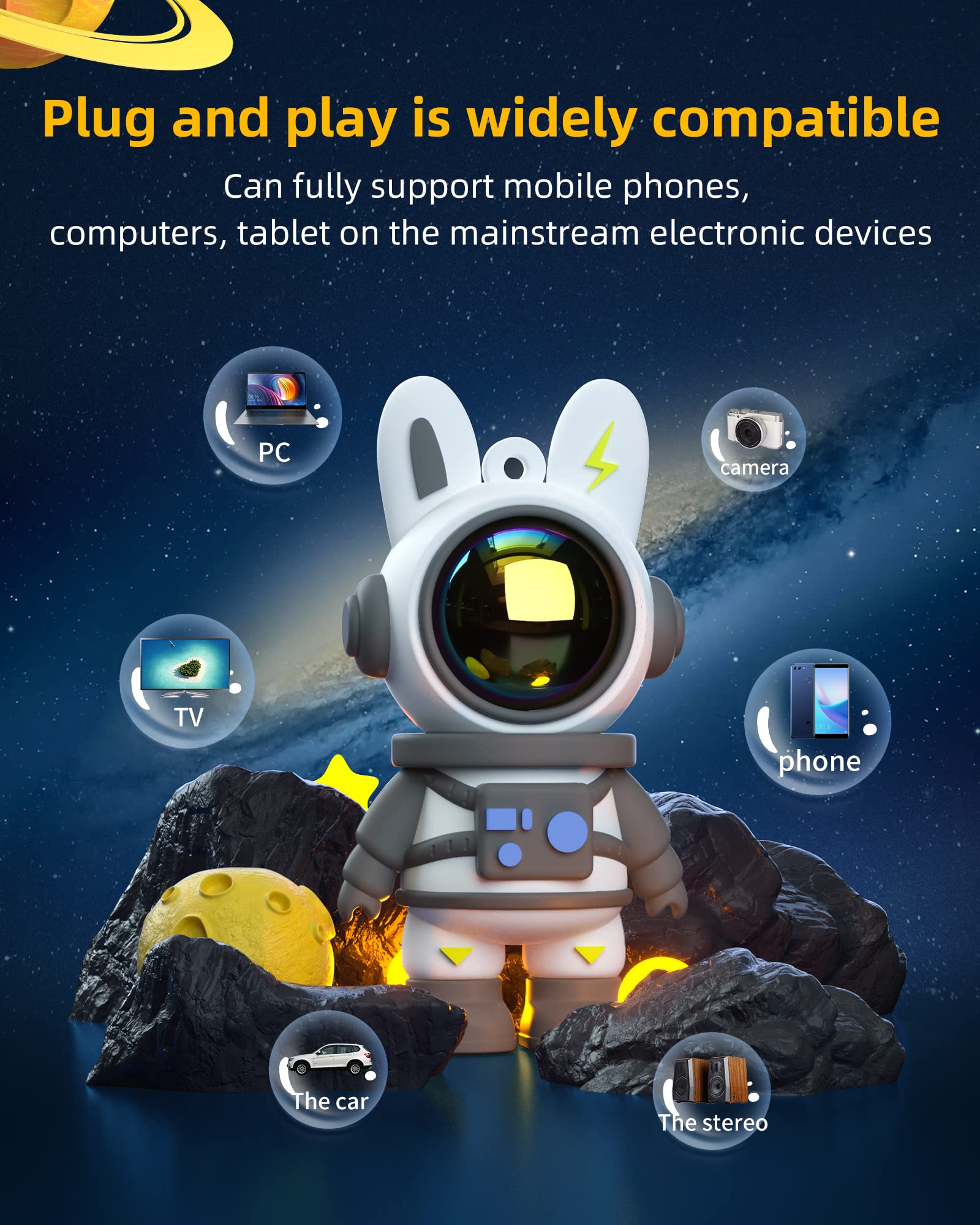 Cute Space Rabbit Usb Flash Drive, Thumb Drive Waterproof Usb 2.0 Memory Stick Small Size Usb Drive Gift (128G, Red)