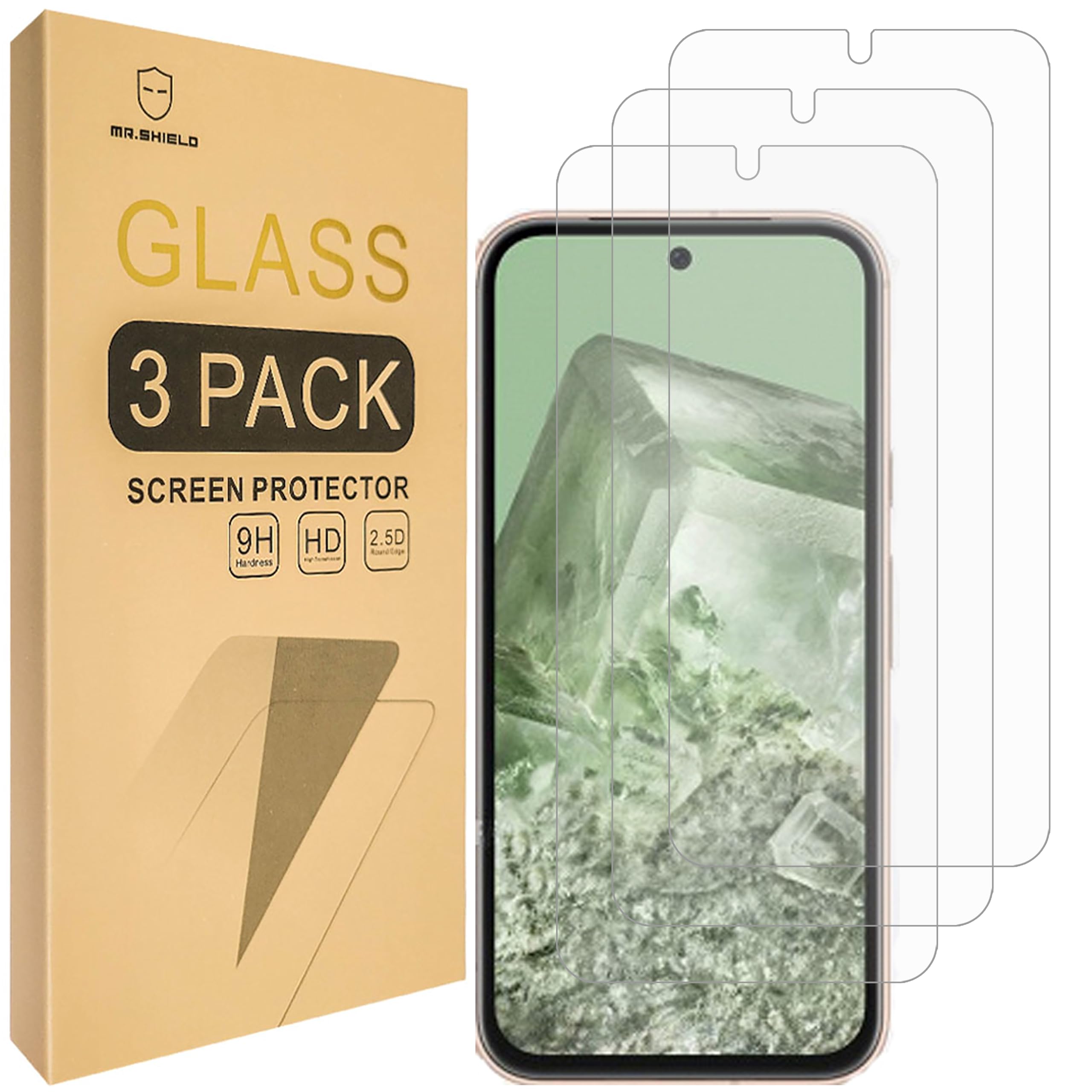 Mr.Shield [3 Pack] Screen Protector For Google Pixel 8A [Tempered Glass] [Japan Glass With 9H Hardness] Screen Protector