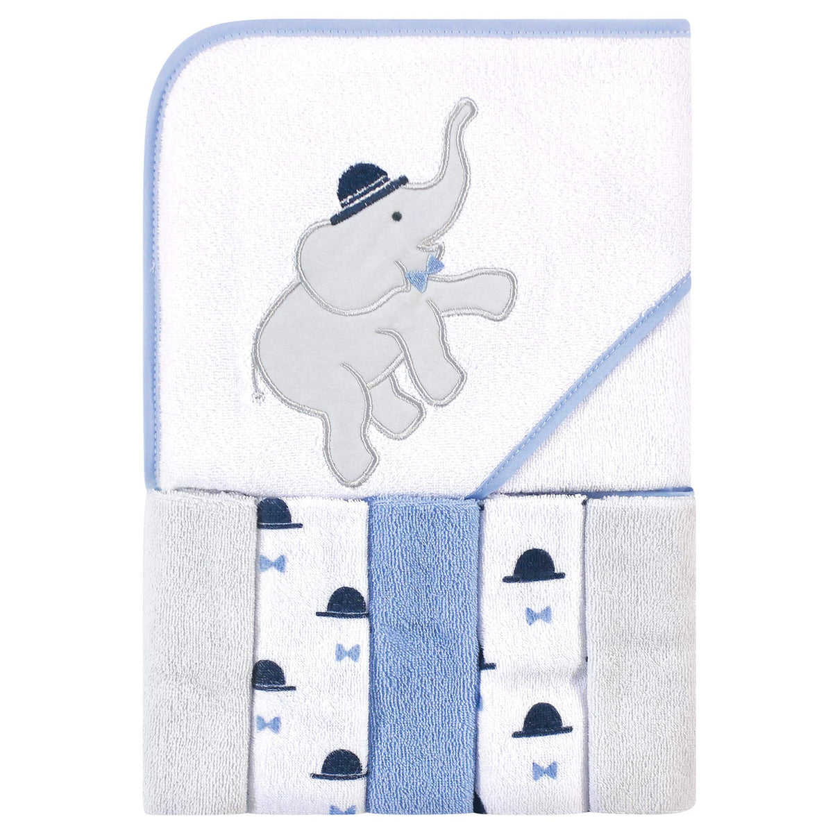 Hudson Baby Unisex Baby Hooded Towel And Five Washcloths, Handsome Elephant, One Size