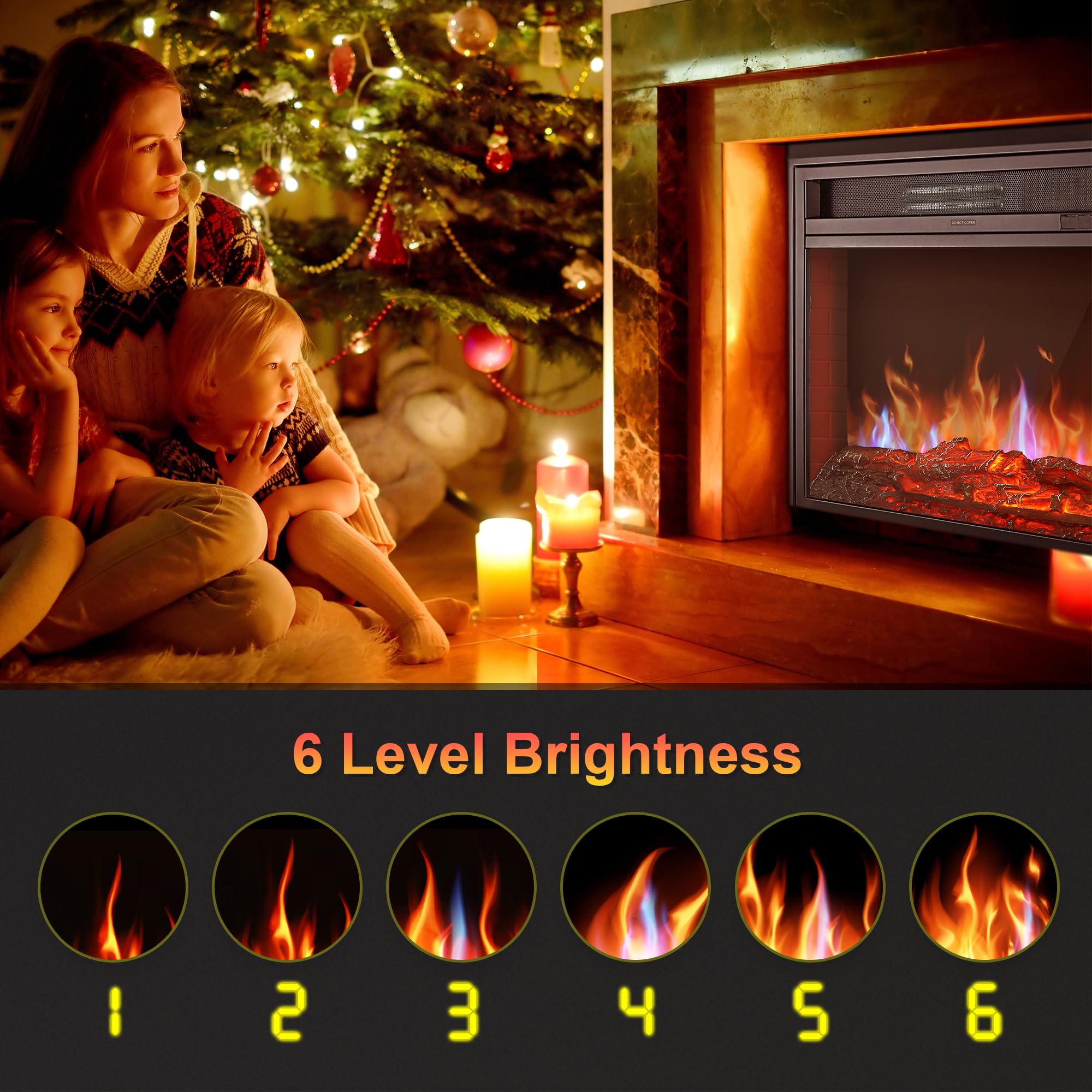 28'' Electric Fireplace Inserts Heater   Recessed Fire Places Electric Fireplace Insert With Remote Control, 8H Timer, 6 Brightn