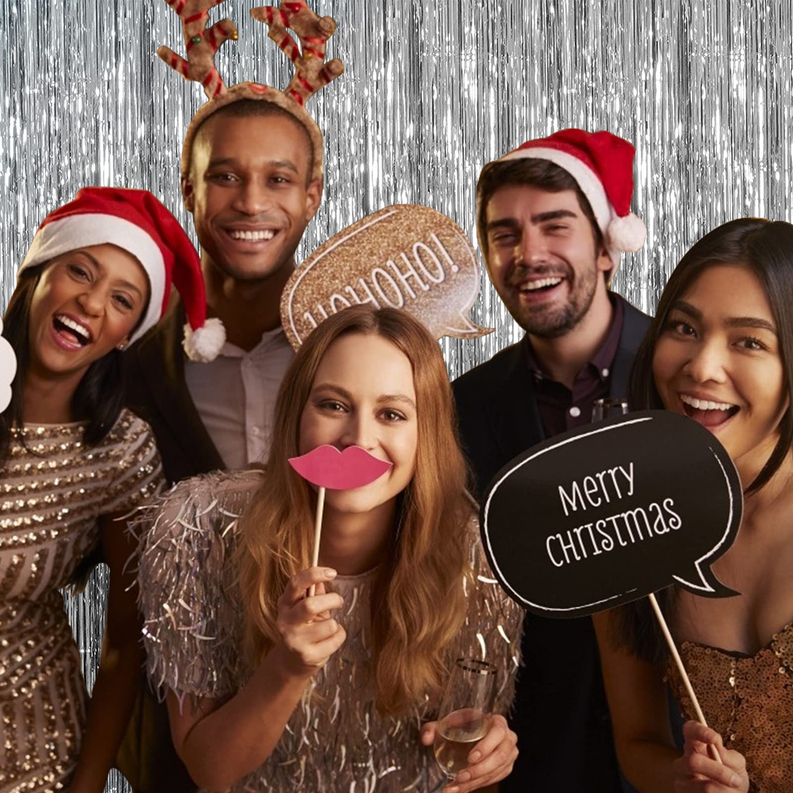 20 Pack Silver Backdrop Curtain Party Decorations Foil Fringe Backdrop Silver Tinsel Streamers Birthday Bachelorette New Year Ch