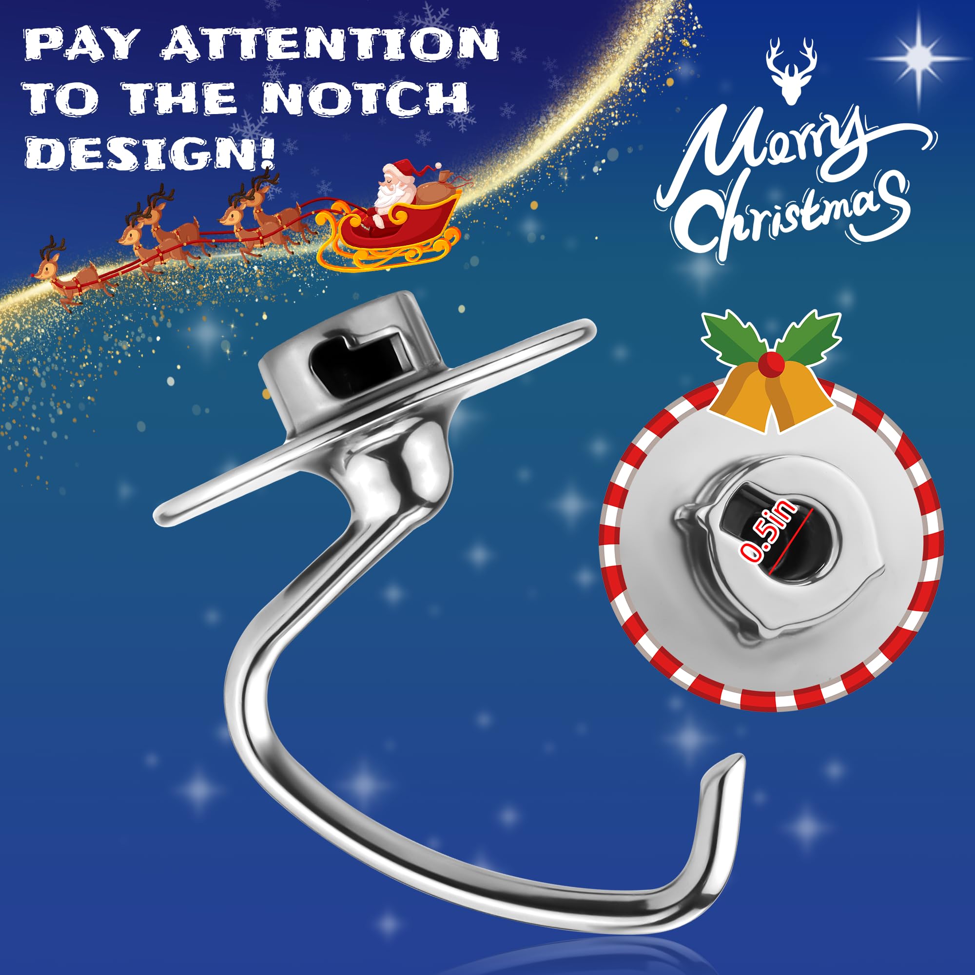 Stainless Steel Dough Hook For 4.5/5.0 Qt Kitchen Mixer Attachment K45Dh Dough Hook Replacement For K45 K45Ss Ksm90 Ksm150 Mixer