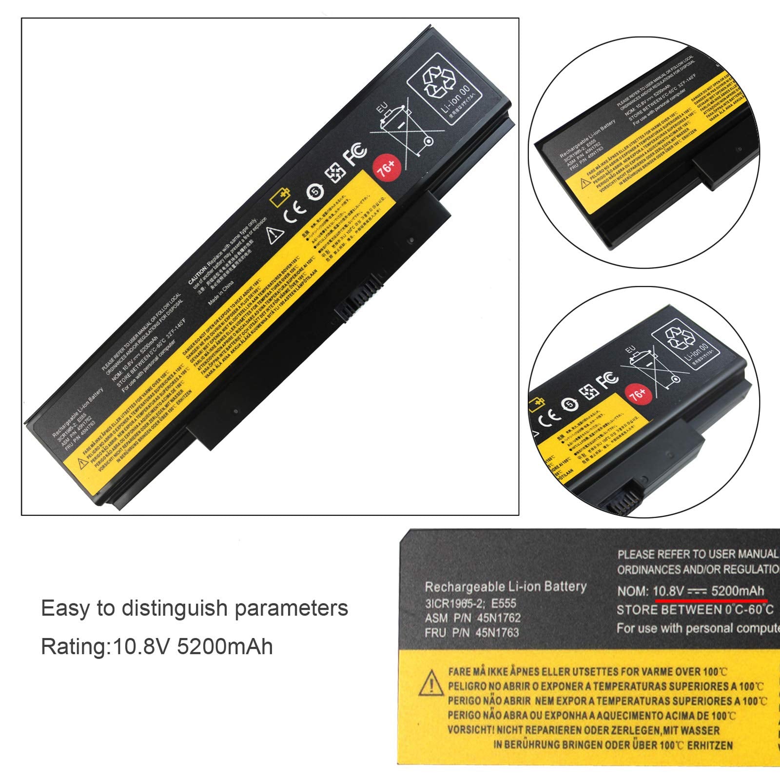 Gomarty 45N1762 76+ Laptop Battery Compatible With Lenovo Thinkpad (Edge) E550 E550C E555 E560 E565 Series 3Inr19/65 2 45N1758 4