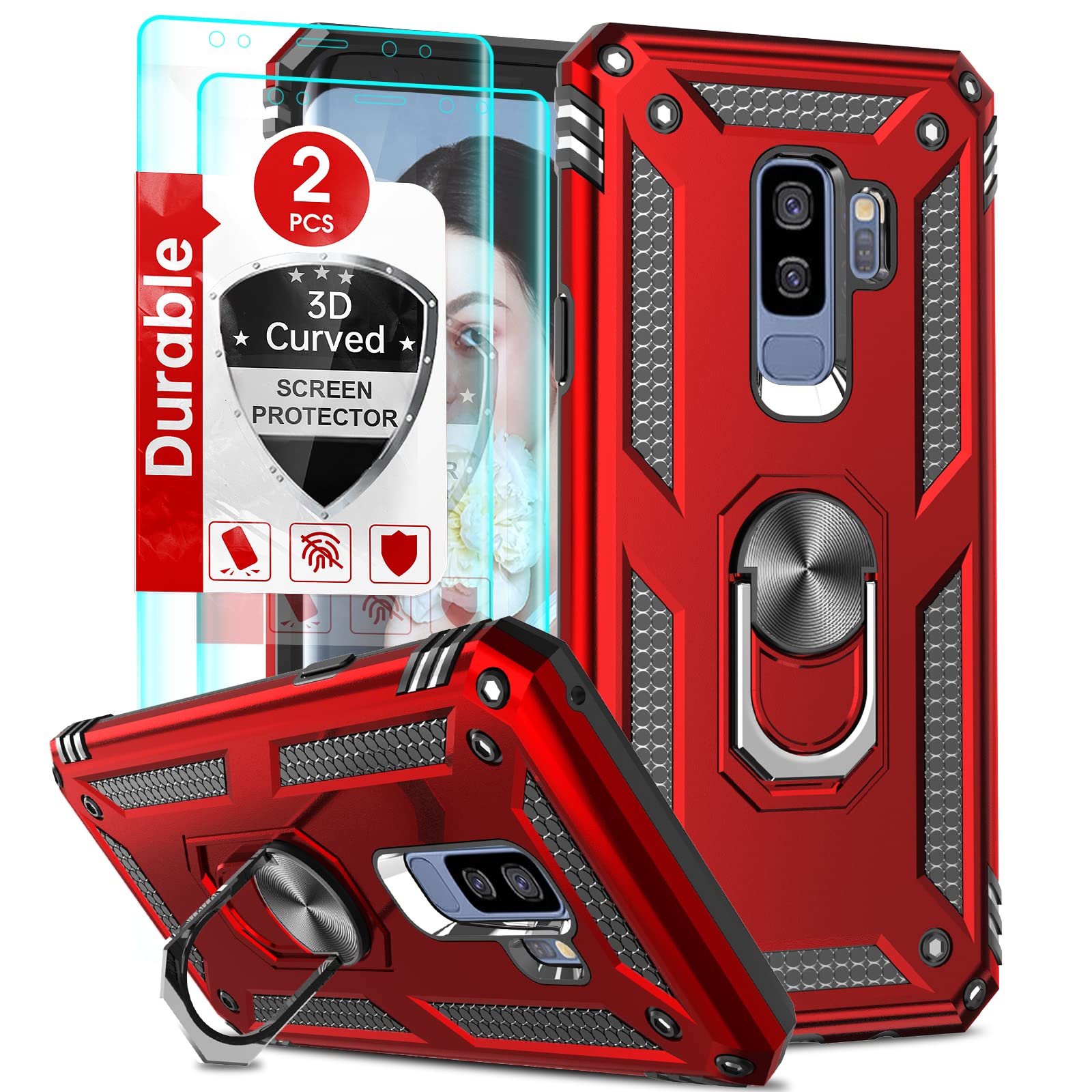 Leyi Compatible With S9 Plus Case, Samsung Galaxy S9 Plus Case With [2 Pack] 3D Curved Screen Protector, [Military Grade] Magnet