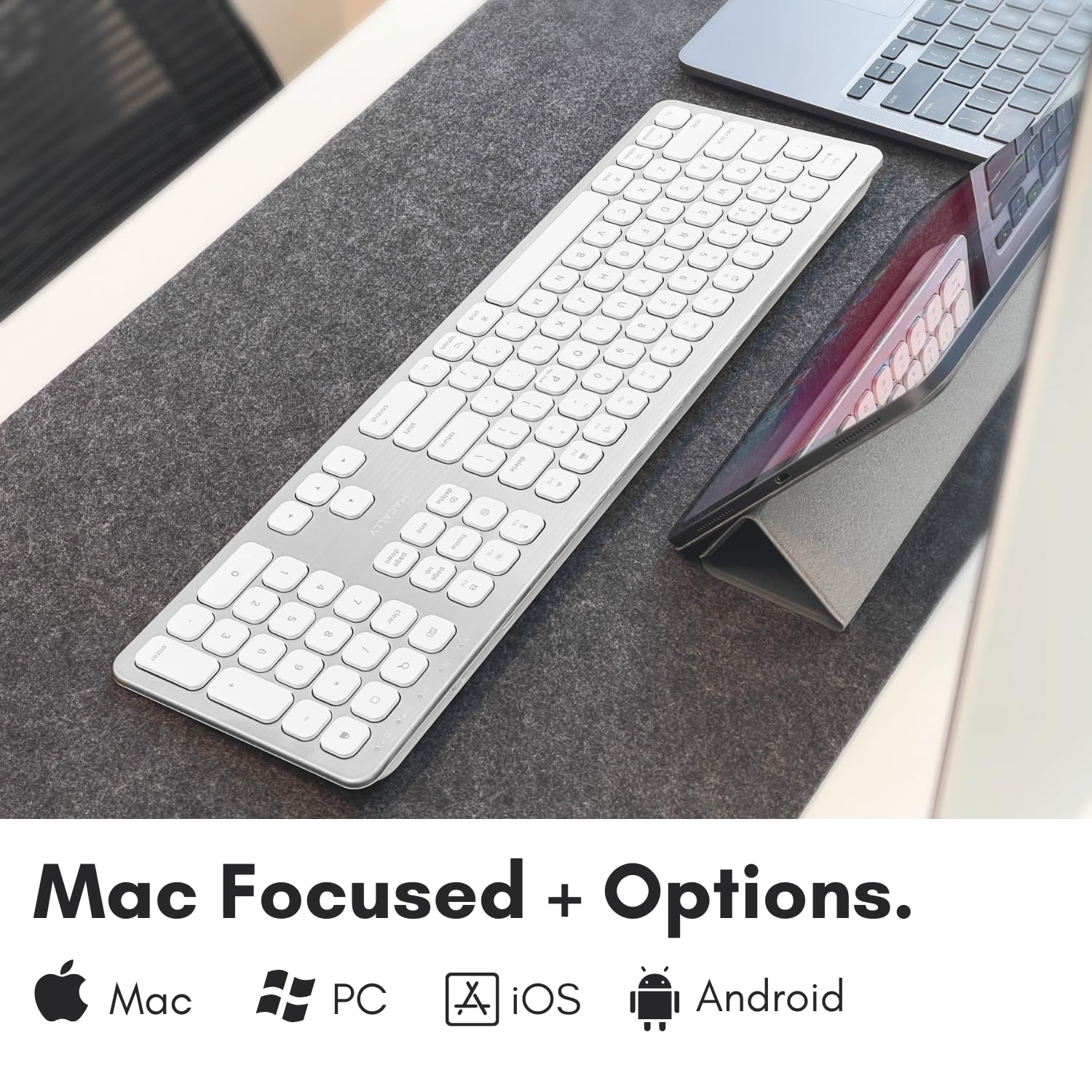 Macally Premium Bluetooth Keyboard For Mac - Compatible Apple Keyboard With Numeric Keypad - Multi Device Wireless Keyboard For