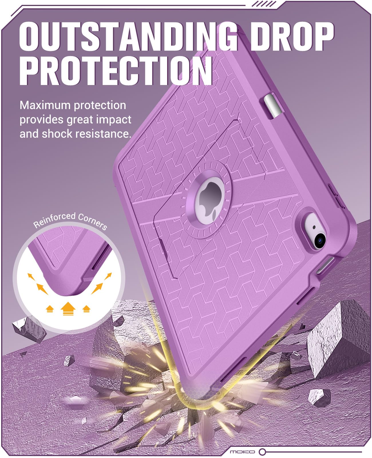 MoKo for iPad Air 6th Generation 11 Inch Case M2 2024, iPad Air 5th/4th Gen 2022/2020, Heavy Duty Shockproof Full Body Cover with Built in Screen Protector & Pencil Holder for iPad Air 6/5/4, Lilac
