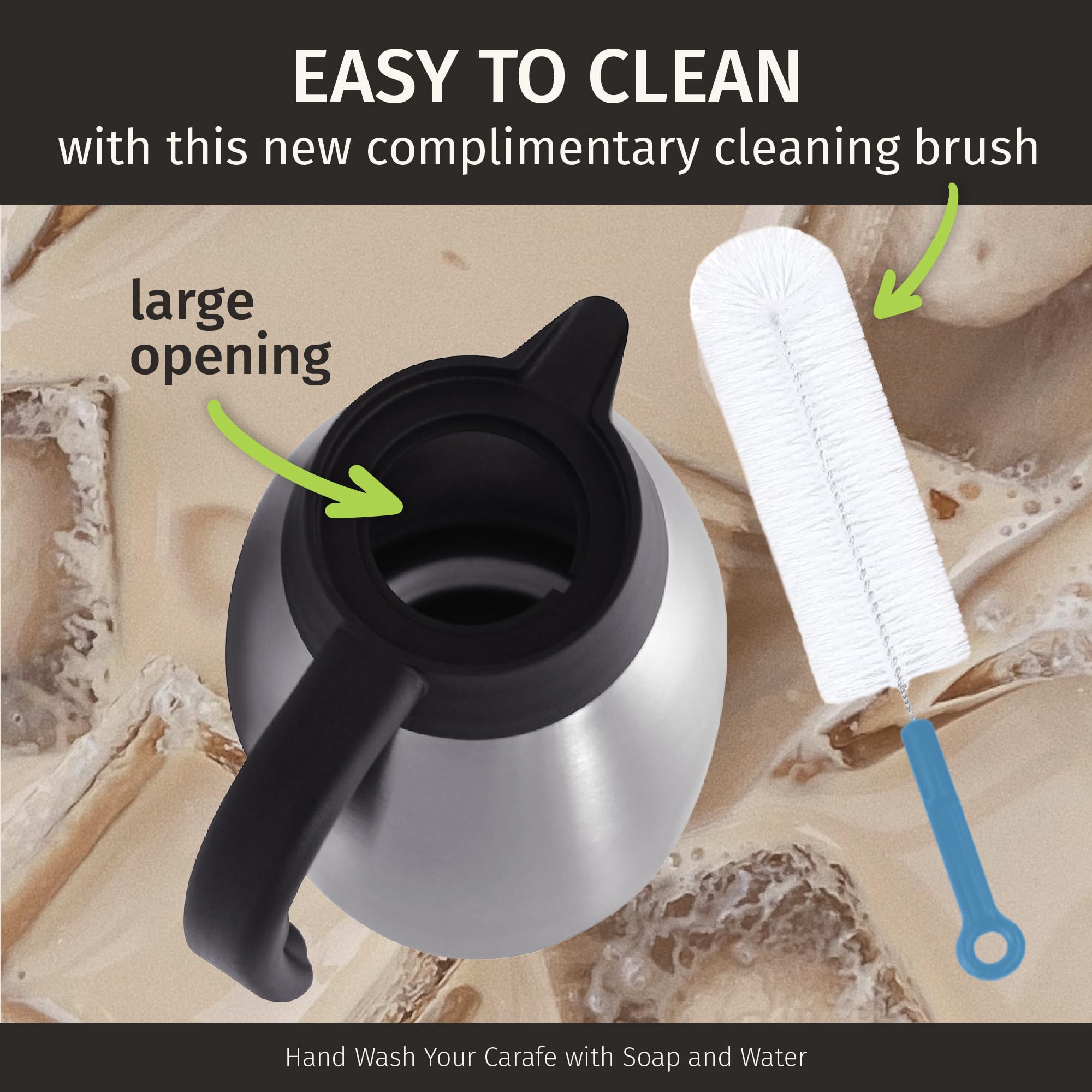 Thermal Coffee Carafe With Cleaning Brush   68 Oz / 2L Carafe, 24 Hours Cold Or Hot Water Dispenser, Carafe For Hot Liquids   St