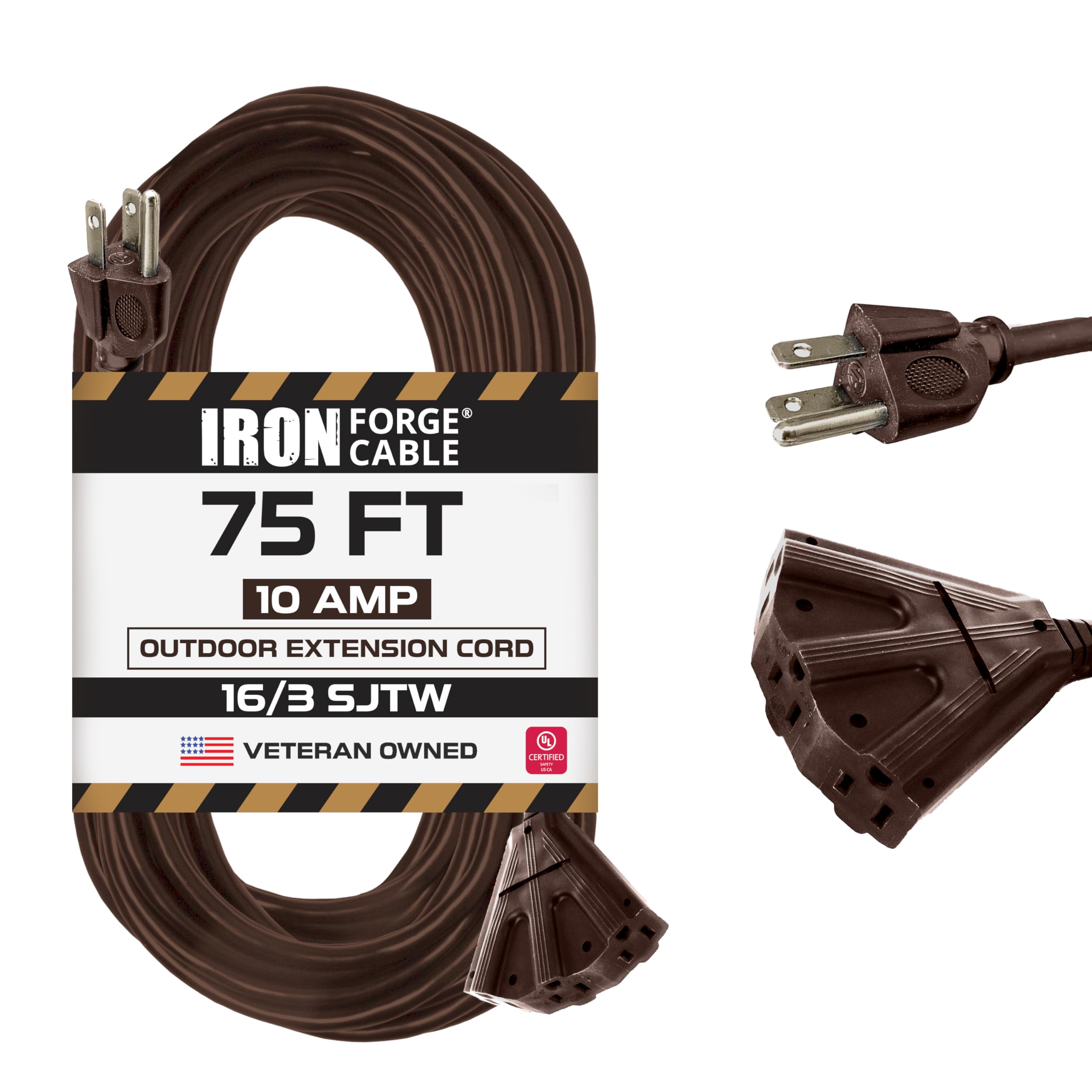 Iron Forge Cable 75 Ft Brown Extension Cord With 3 Outlets   16/3 Sjtw Weatherproof Outdoor Extension Cord With Multiple Outlets