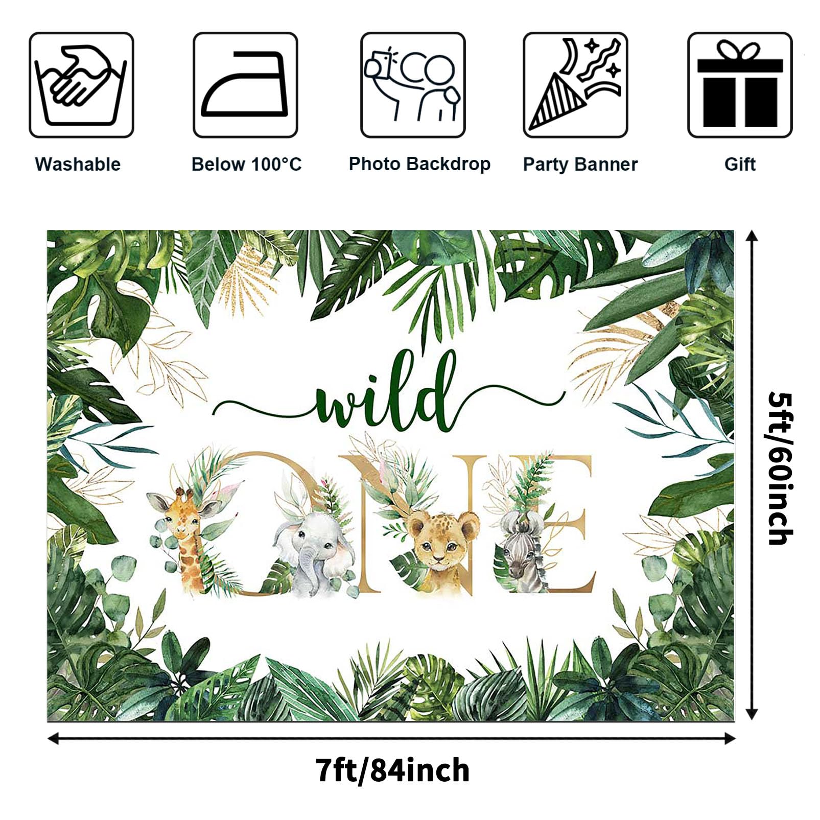 Avezano Safari Wild One Backdrop For Boy Jungle Animal First Birthday Party Photography Background Green Gold Wild One 1St Birth