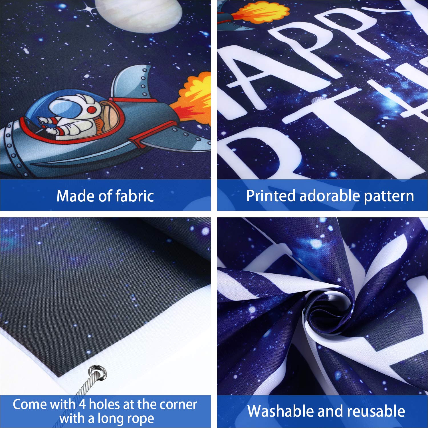 Boao Space Happy Birthday Photography Background Astronaut Rocket Backdrop Banner For Childrens Birthday Galaxy Planet Party Ph