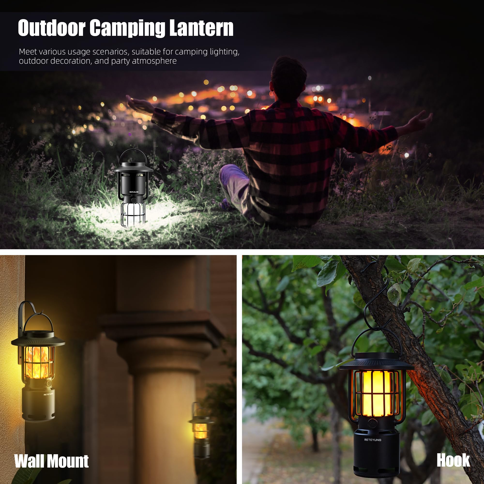 Outdoor Bluetooth Speakers, Led Flame Light Speaker For Men Women Fathers,Wireless Portable Speaker With Wall Mount/Hook,Ip65 Wa
