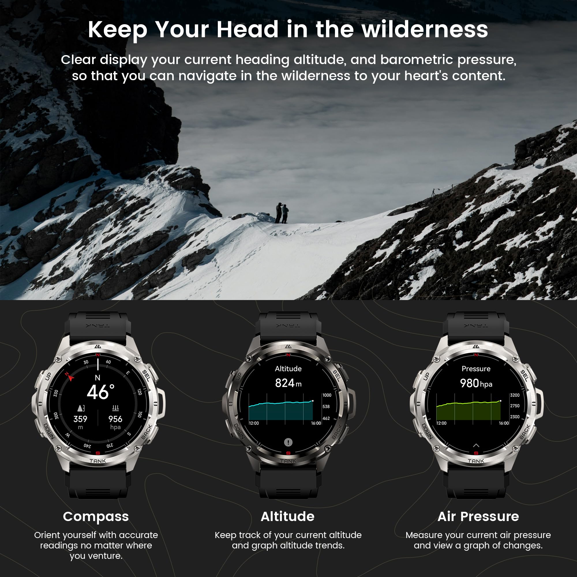 Kospet Tank T3 Ultra Smart Watch Gps For Men, 5Atm Waterproof, Pressure&Altitude&Compass, Extra-Large Battery, Full Metal Body R