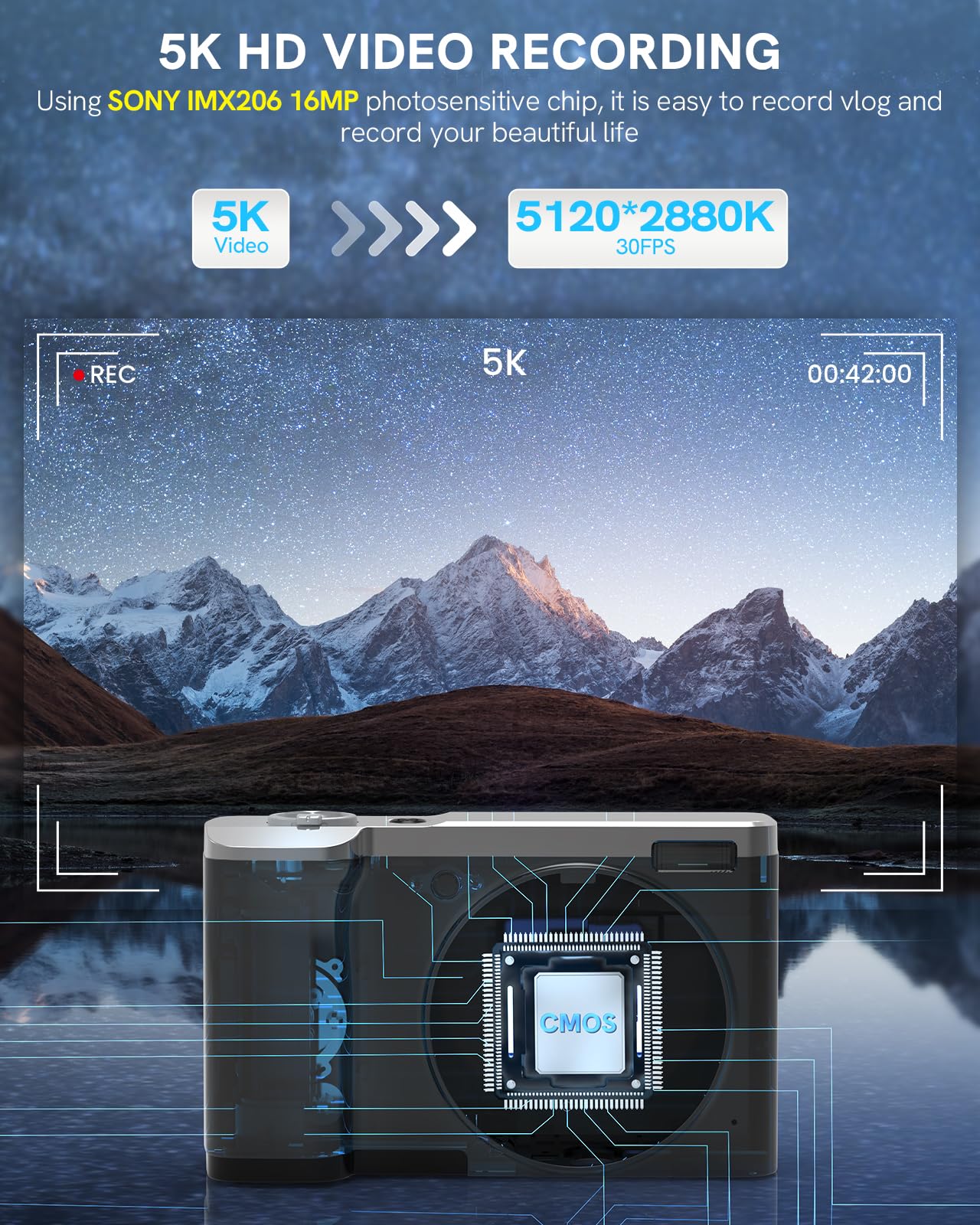 5K Digital Camera 2024 Newest 56Mp Cameras For Photography Autofocus,10X Optical Zoom Vlogging Compact Camera With Front And Rea