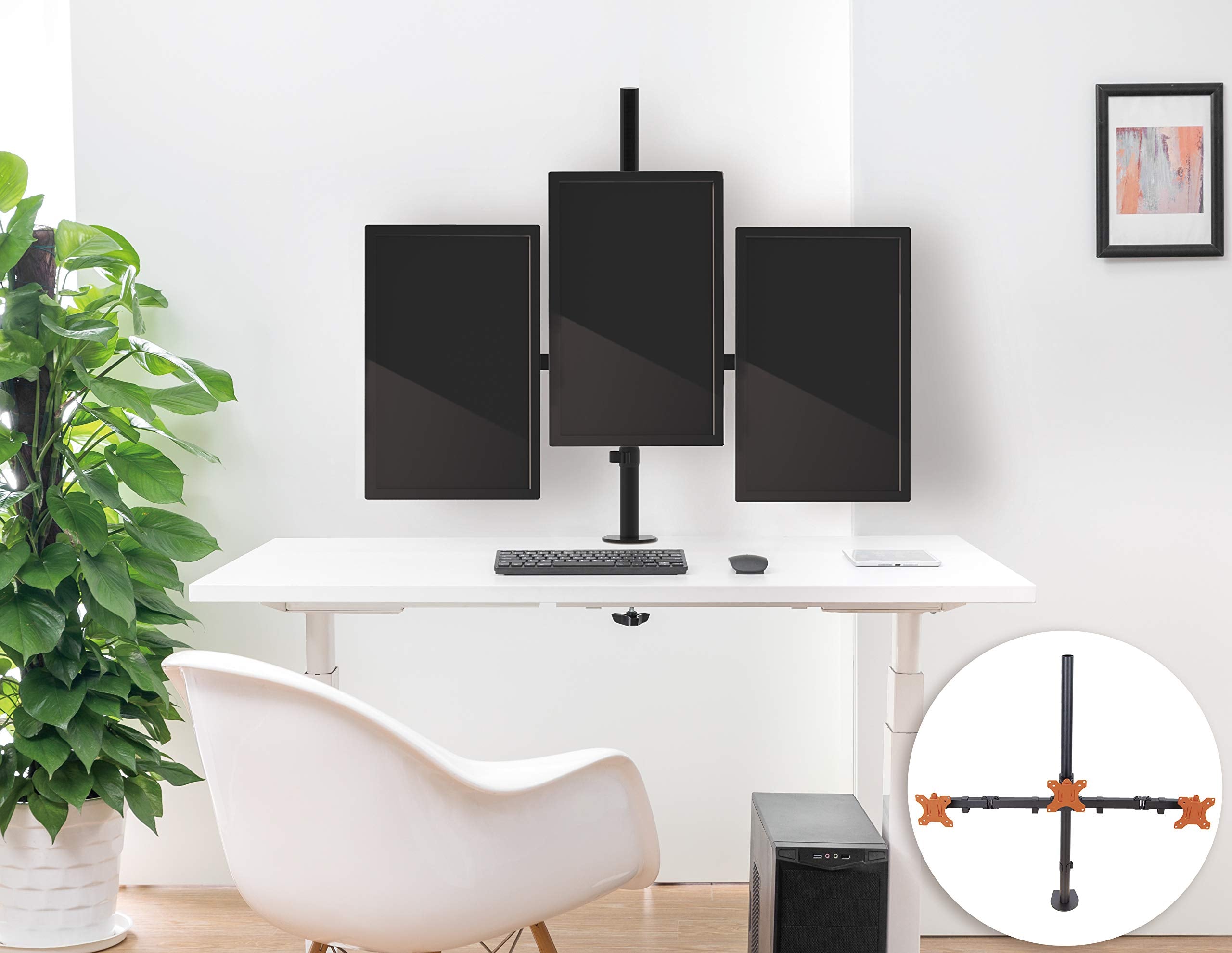 Stand Steady Triple Monitor Desk Stand With Clamp On Base, For Home Or Office Use, Height Adjustable Computer Monitor Stand With