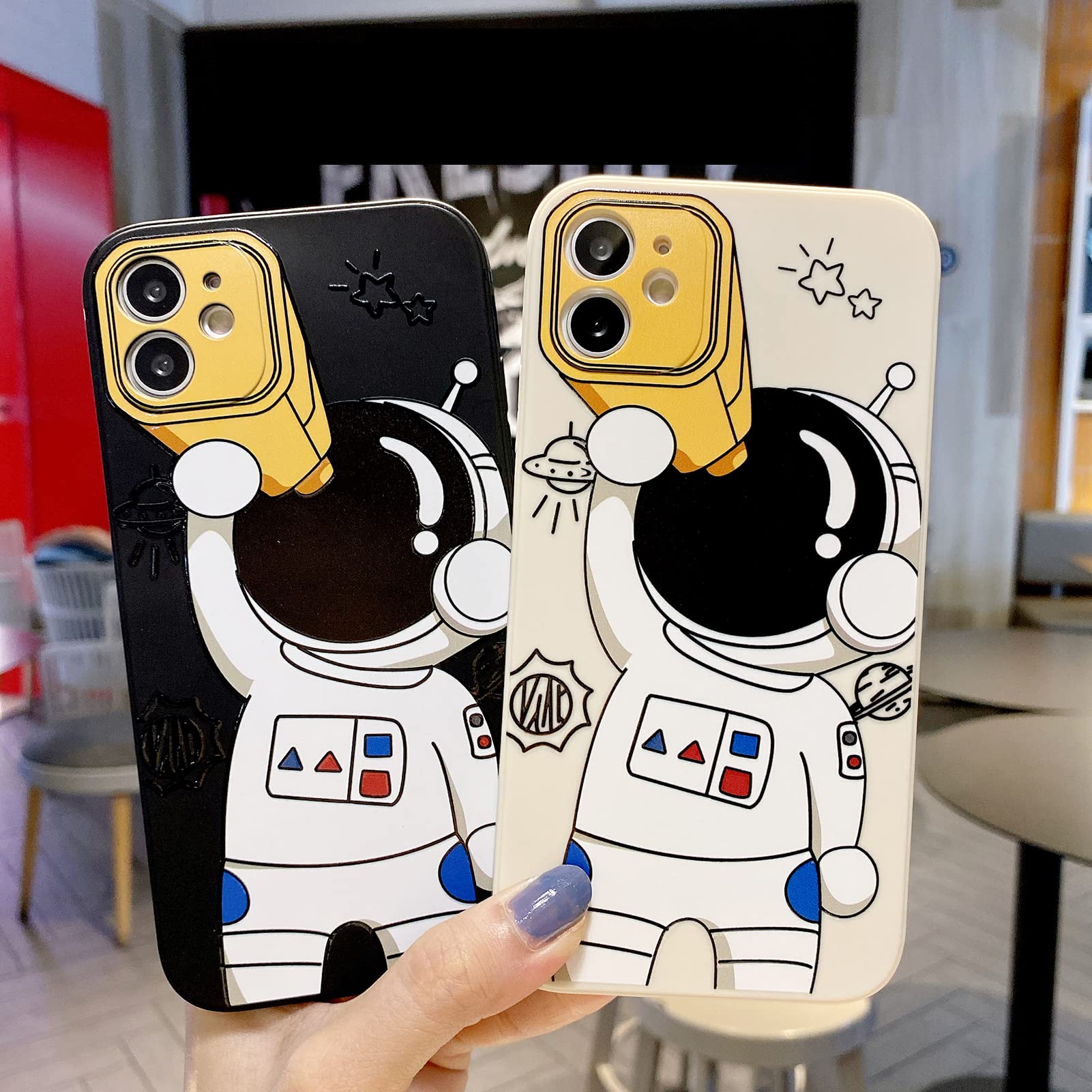 Yonds Queen iPhone 11 Pro Case Cartoon Astronaut Space Design Soft TPU Shockproof White Telescope