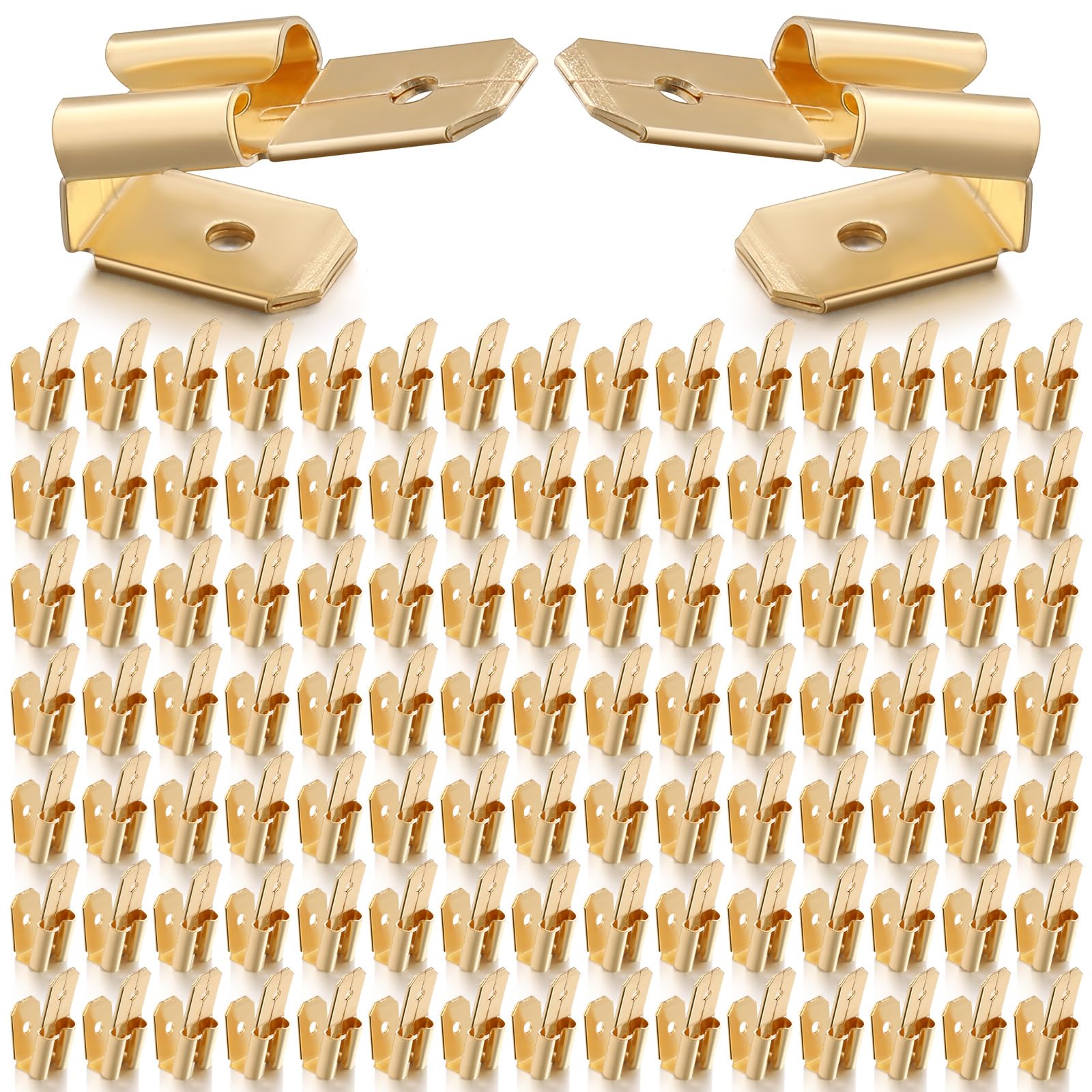 Tellegloww 100 Pcs Piggyback Spade Connectors, 3 Way Adapter Dual Male to Single Female Brass Quick Splice Spade Terminal Connec