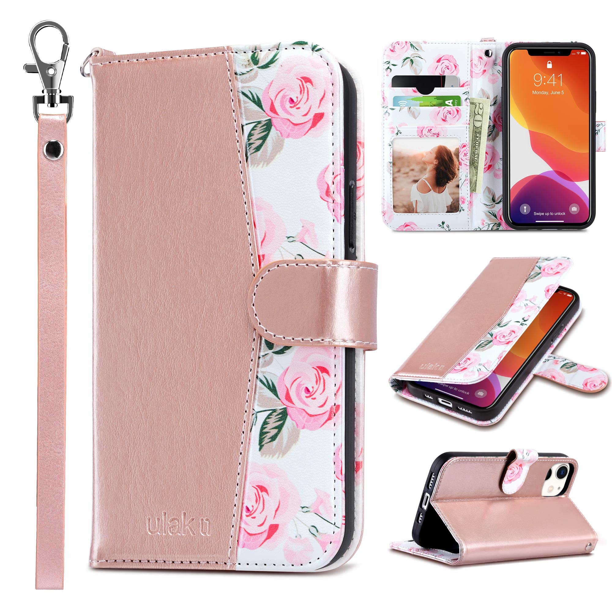 Ulak Compatible With Iphone 12 Wallet Case For Women, Premium Pu Leather Iphone 12 Pro Flip Cover With Card Holder, Wrist Strap,