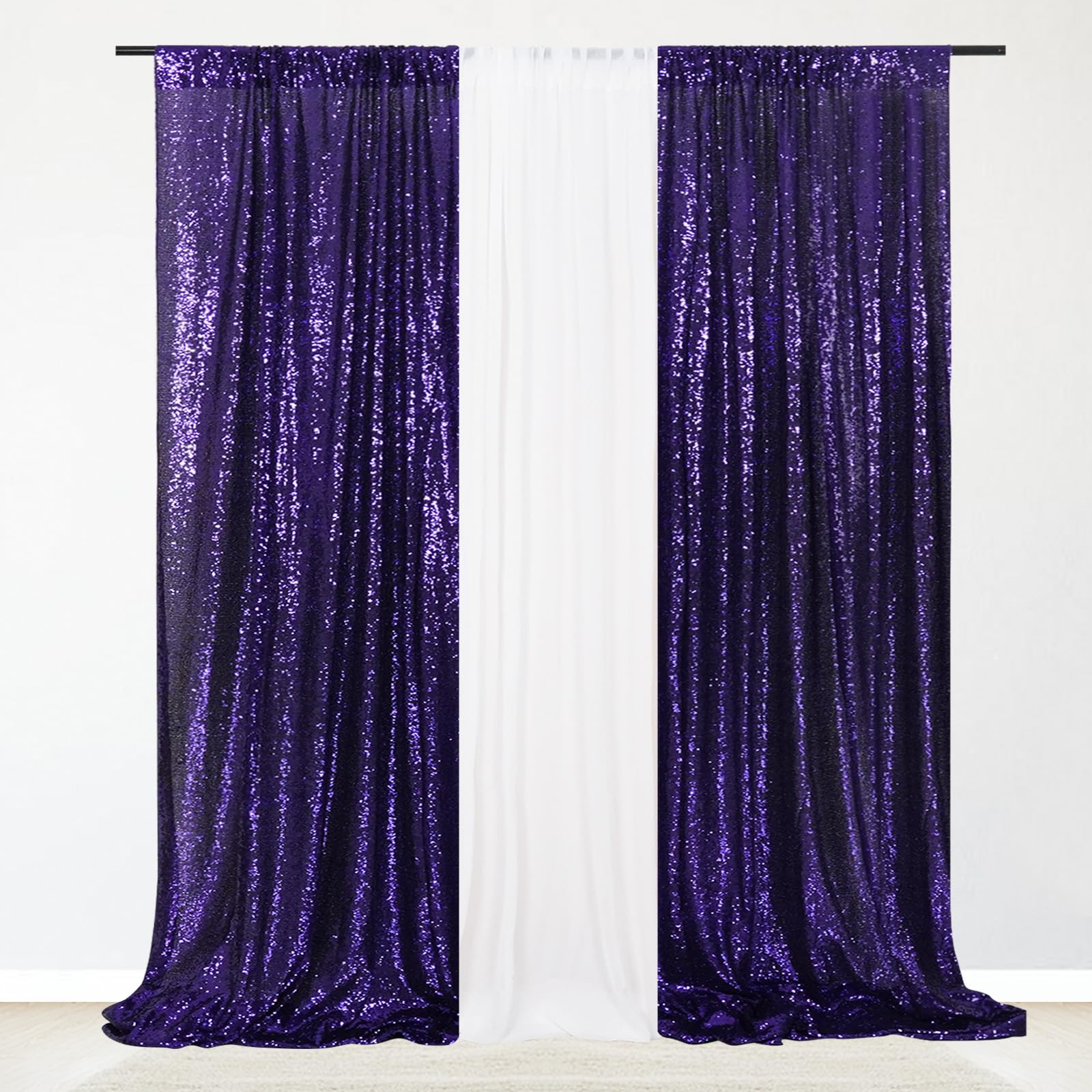 Eternal Beauty Halloween Backdrop Sequin Backdrop Curtains For Wedding Party Decor,Christmas Backdrop Curtain (2 Pack, W3Ft X H7