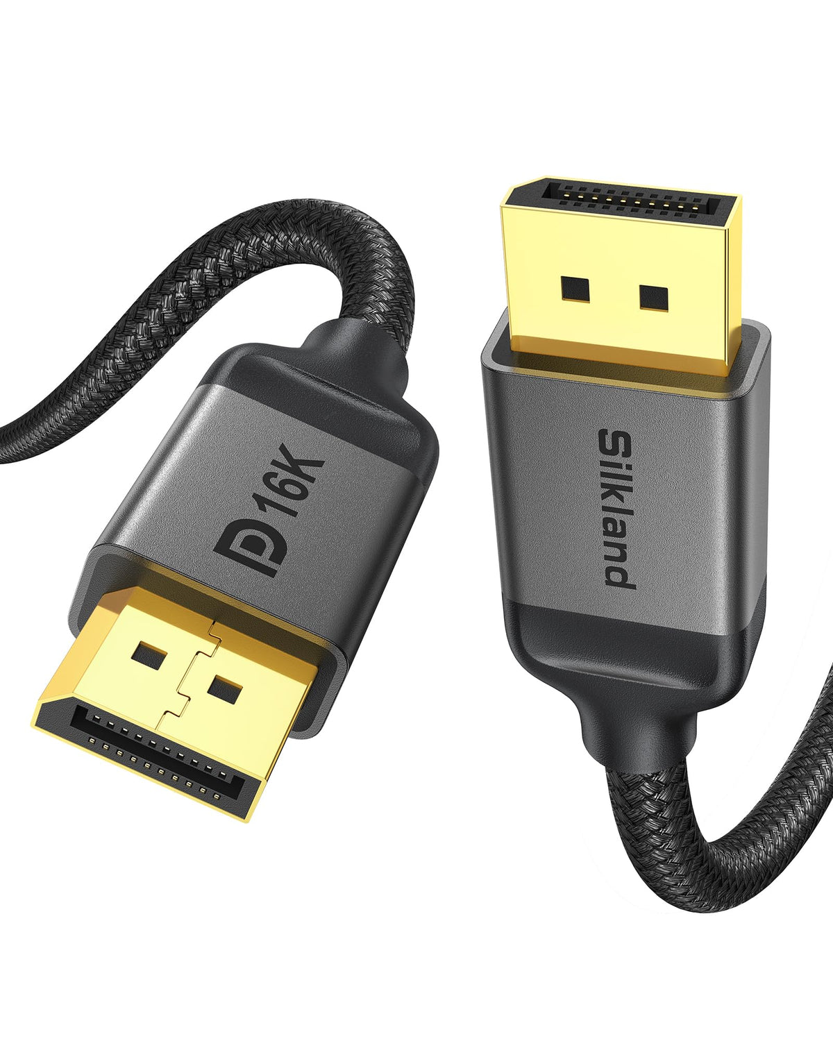 Silkland Long Displayport 2.1 Cable 20Ft, Dp 2.1 Cable [16K@60Hz, 8K@120Hz, 4K@240Hz, 2K@360Hz] 40Gbps Hdr, Hdcp Dsc 1.2A, Compa