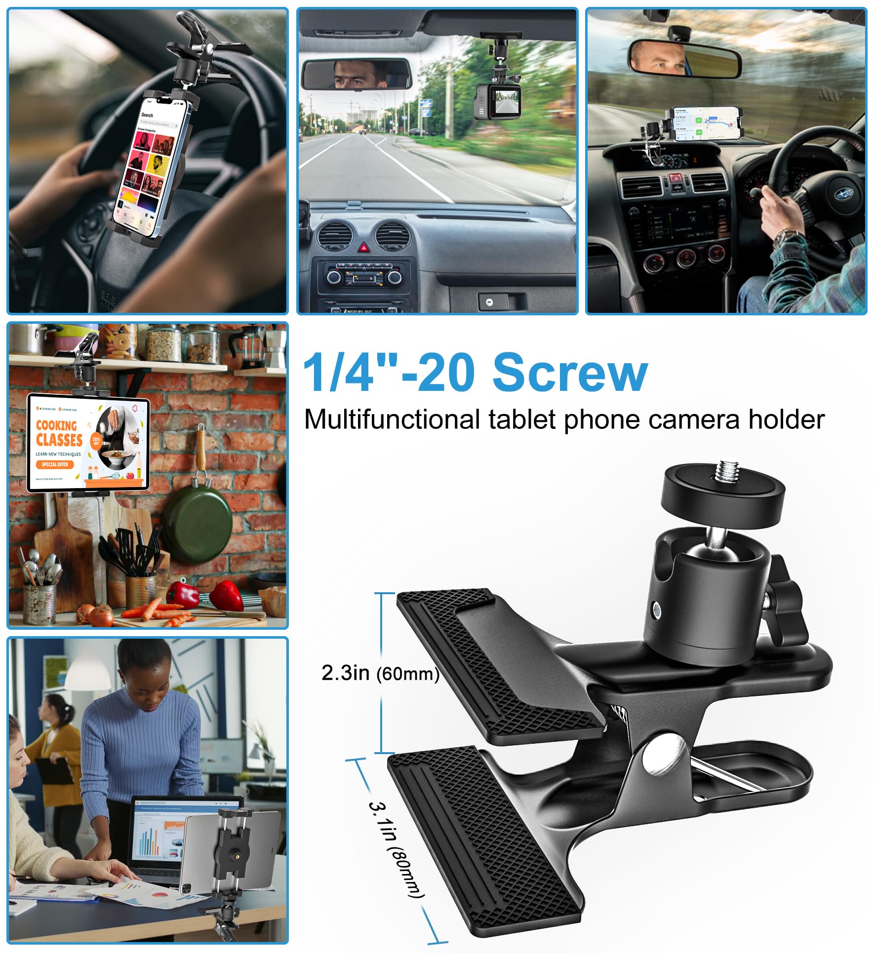 Gdzn Rotatable Sun Visor Tablet Holder, Universal Multi-Used Car Tablet Mount Clip With 1/4'' Screw For Ipad Pro Air Mini, Galax
