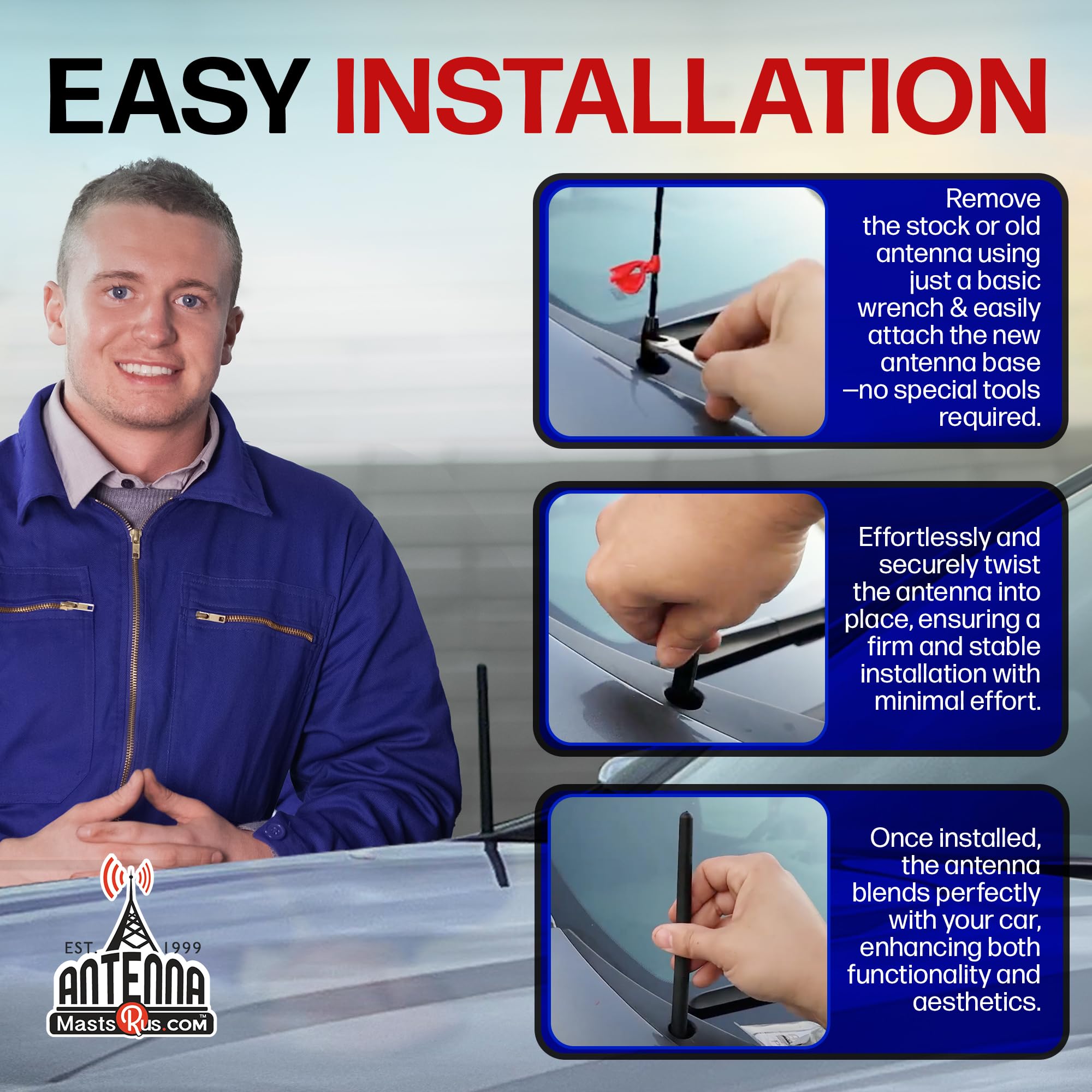 Antennamastsrus Short Rubber Antenna Fits Chevrolet Silverado 1500 (2006-2026), The Original 6 3/4 Inch, Car Wash Proof, Durable