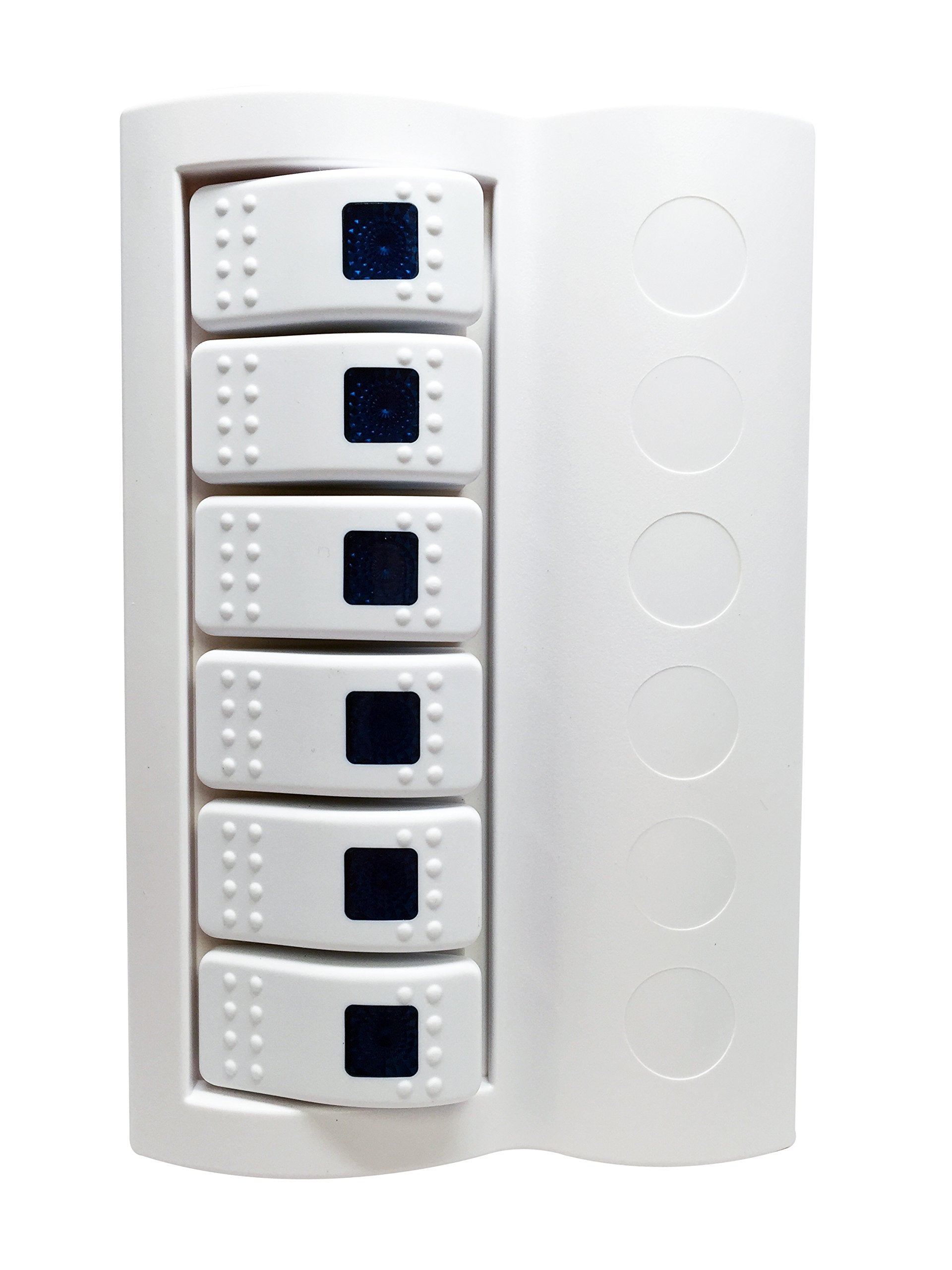 Marine Boat Waterproof White Switch Panel Circuit Breaker 6 Gang Blue Led Rocker