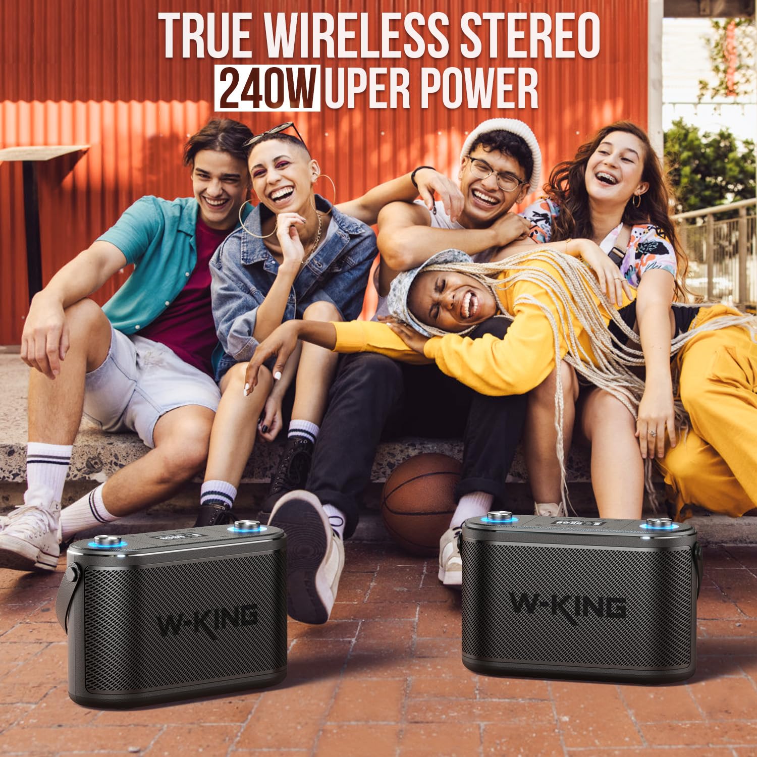 W King 240W Peak Bluetooth Speakers Loud Huge Bass, 2.1Ch 3 Way/Adjustable Bass Treble/Guitar Port/Uhf Microphone/Accompaniment/Rec/Live/Hp Monitor, Large Portable Outdoor Wireless Speaker