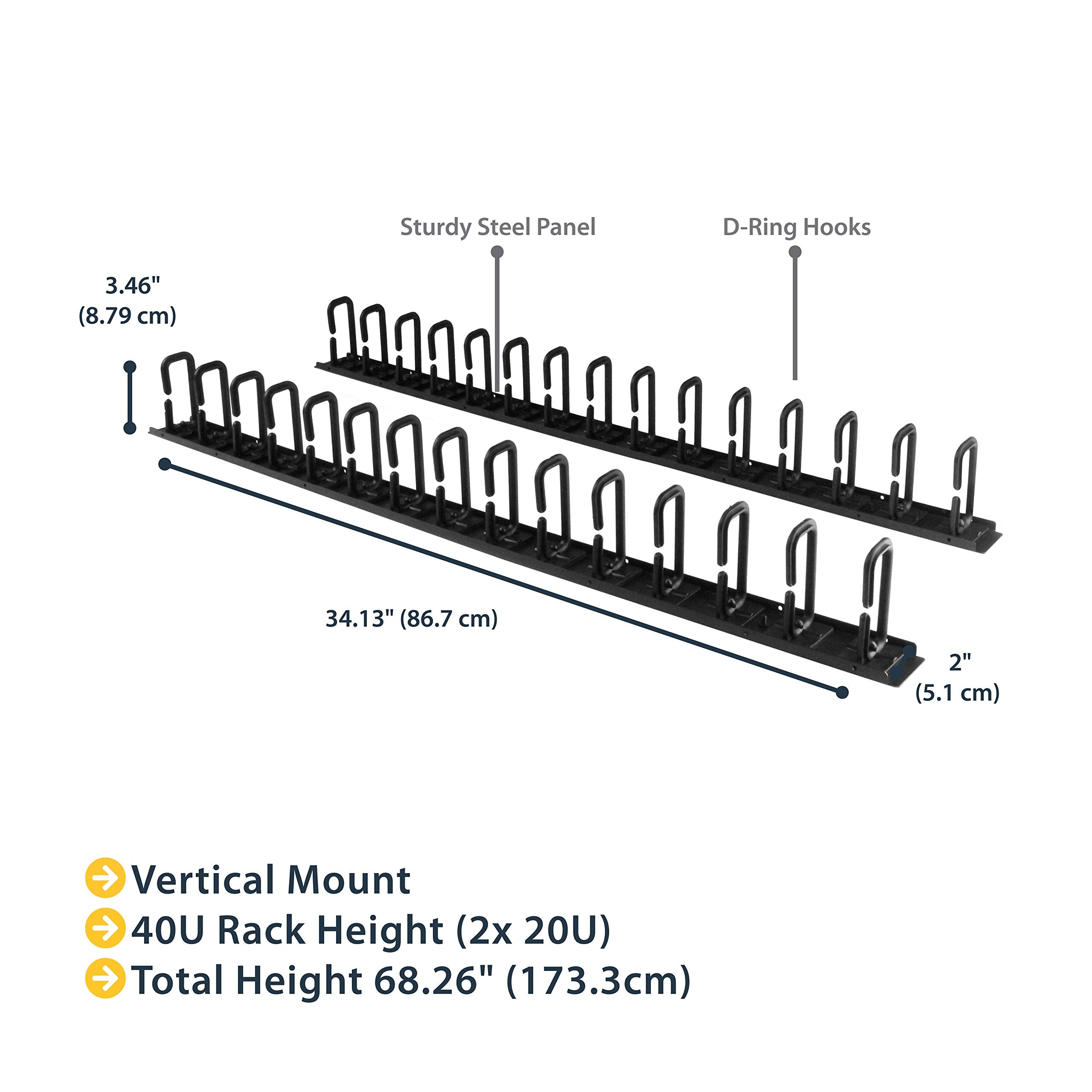 Startech.Com Vertical 40U Server Rack Cable Management W/ D Ring Hooks   40U Network Rack Cord Manager Panels   2X 3Ft Wire Orga