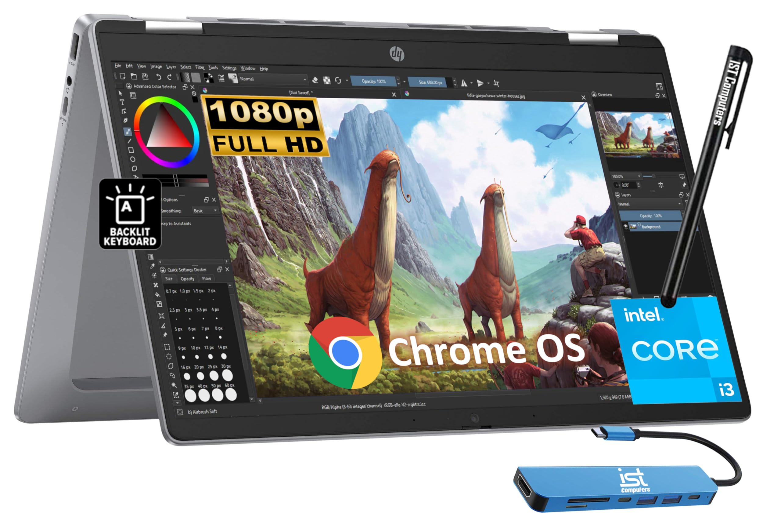 Hp Chromebook Plus X360 14B 2 In 1 Laptop (14'' Fhd Touchscreen, Intel 8 Core I3 N305, 8Gb Ram, 256Gb Ufs, Pen) For Home & Stude