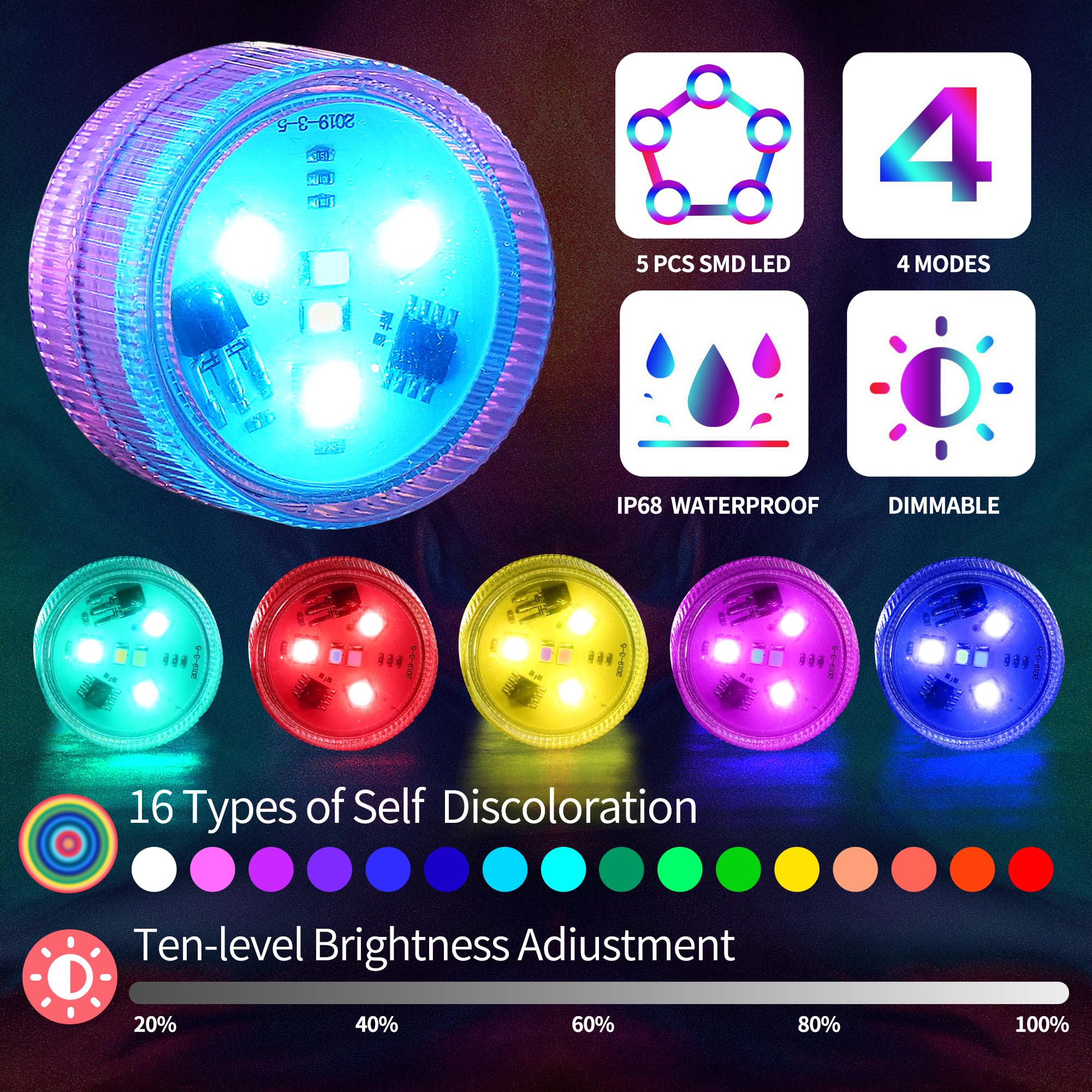 Aled Light Submersible Led Lights With Remote,6 Pcs Mini Rgbw Pool Light,Waterproof Pond Tea Light,Underwater Lights,Suitable Fo