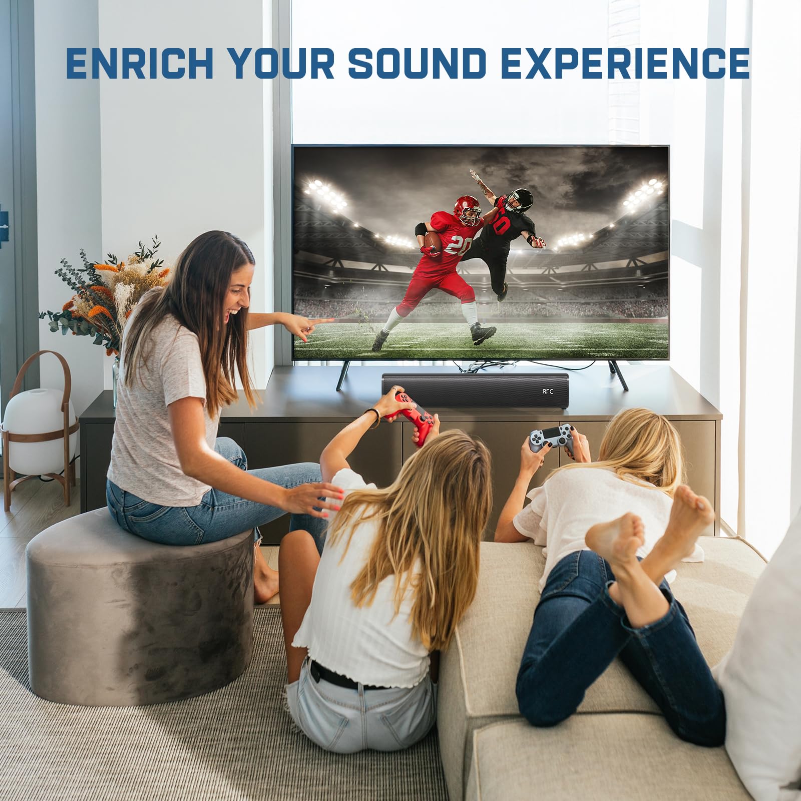 2.1Ch Sound Bar For Smart Tv With 6 Levels Voice Enhancement, Built-In Subwoofer, 16 Inches Bluetooth 5.3 Tv Soundbar Speakers W