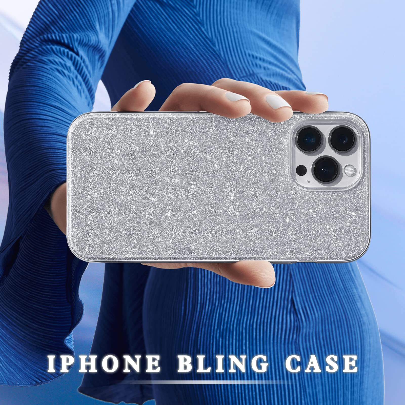 MATEPROX iPhone 13 Pro Case Bling Sparkle Hybrid Protective Cover for 6.1" Silver