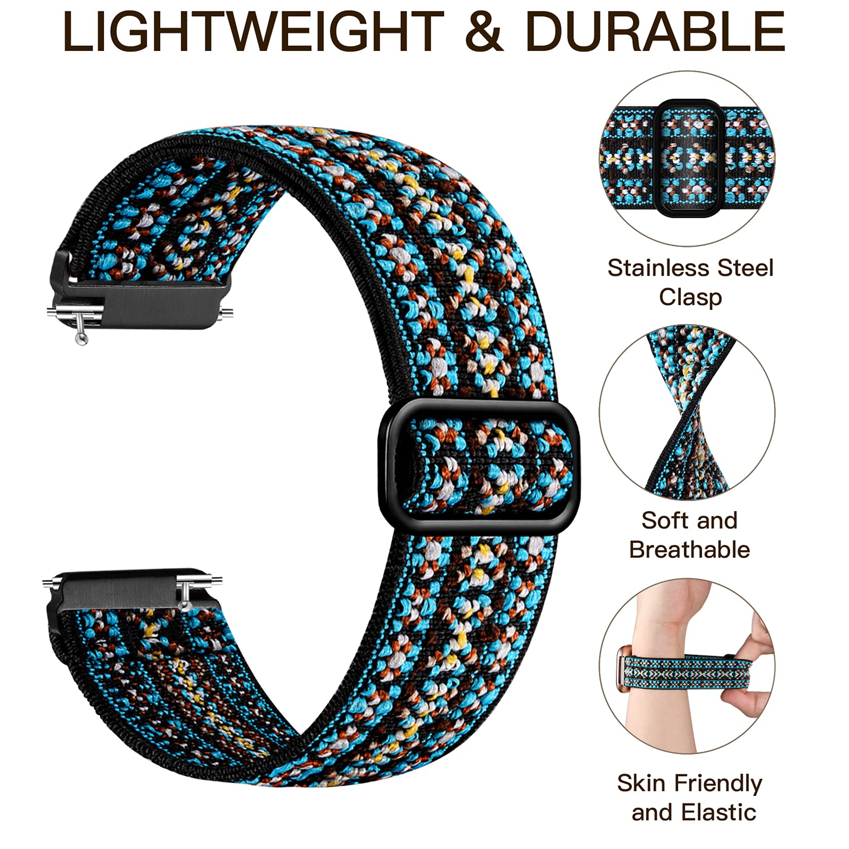 Maledan Compatible With Fitbit Versa And Fitbit Versa 2 Bands For Women Men, 3 Pack Elastic Band Stretchy Nylon Strap Accessorie