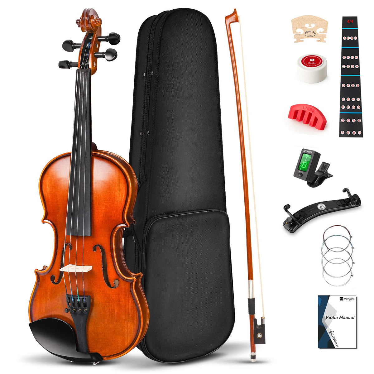Vangoa Violin 4/4 Full Size Set Spruce Acoustic Violin Fiddle Kit For Beginner Violin Starter Adults, Youth, Teens, Kids, Natura