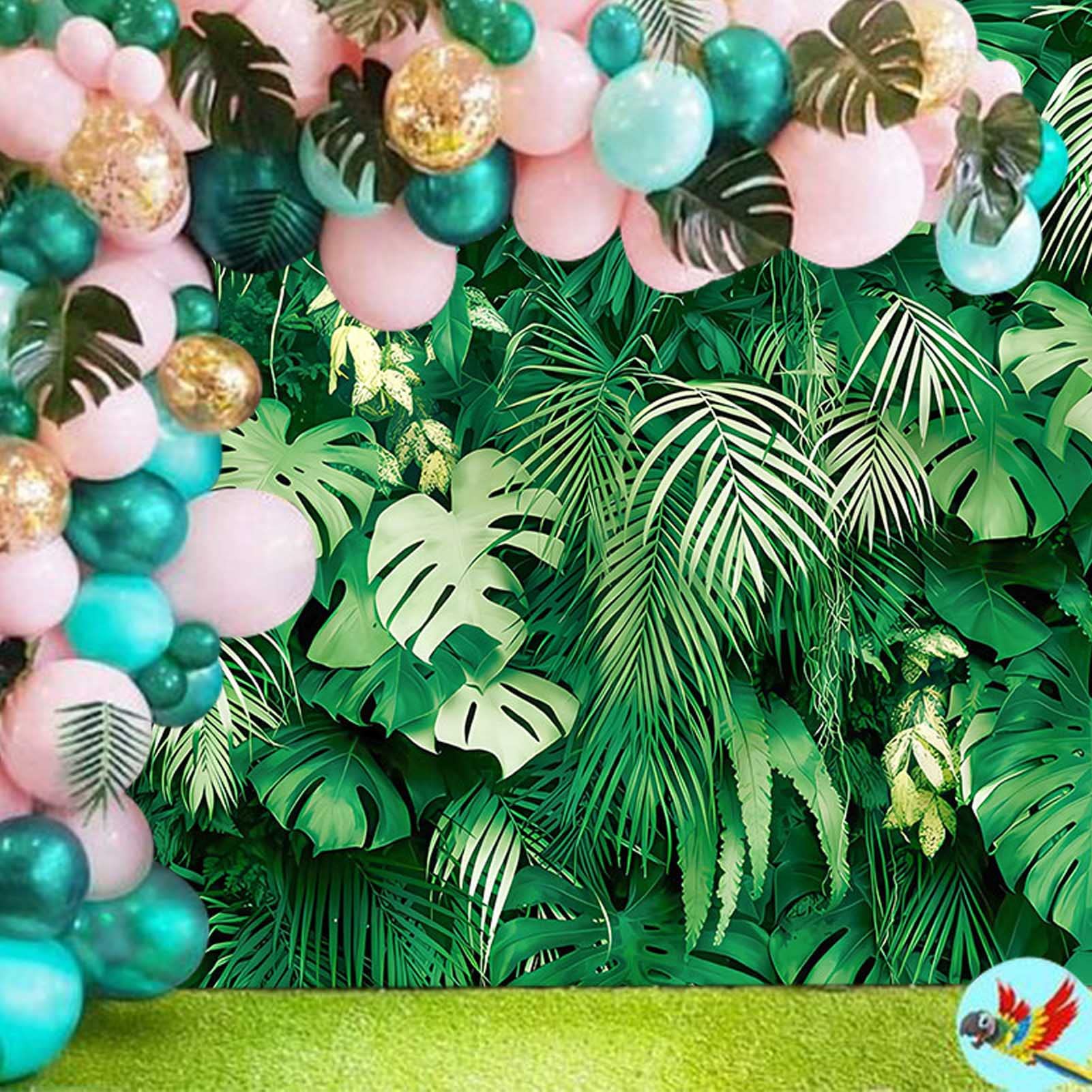 Maqtt 72X60In Jungle Safari Plants Photo Background For Hawaiian Luau Party Green Tropical Palm Leaves Picture Photography Backd