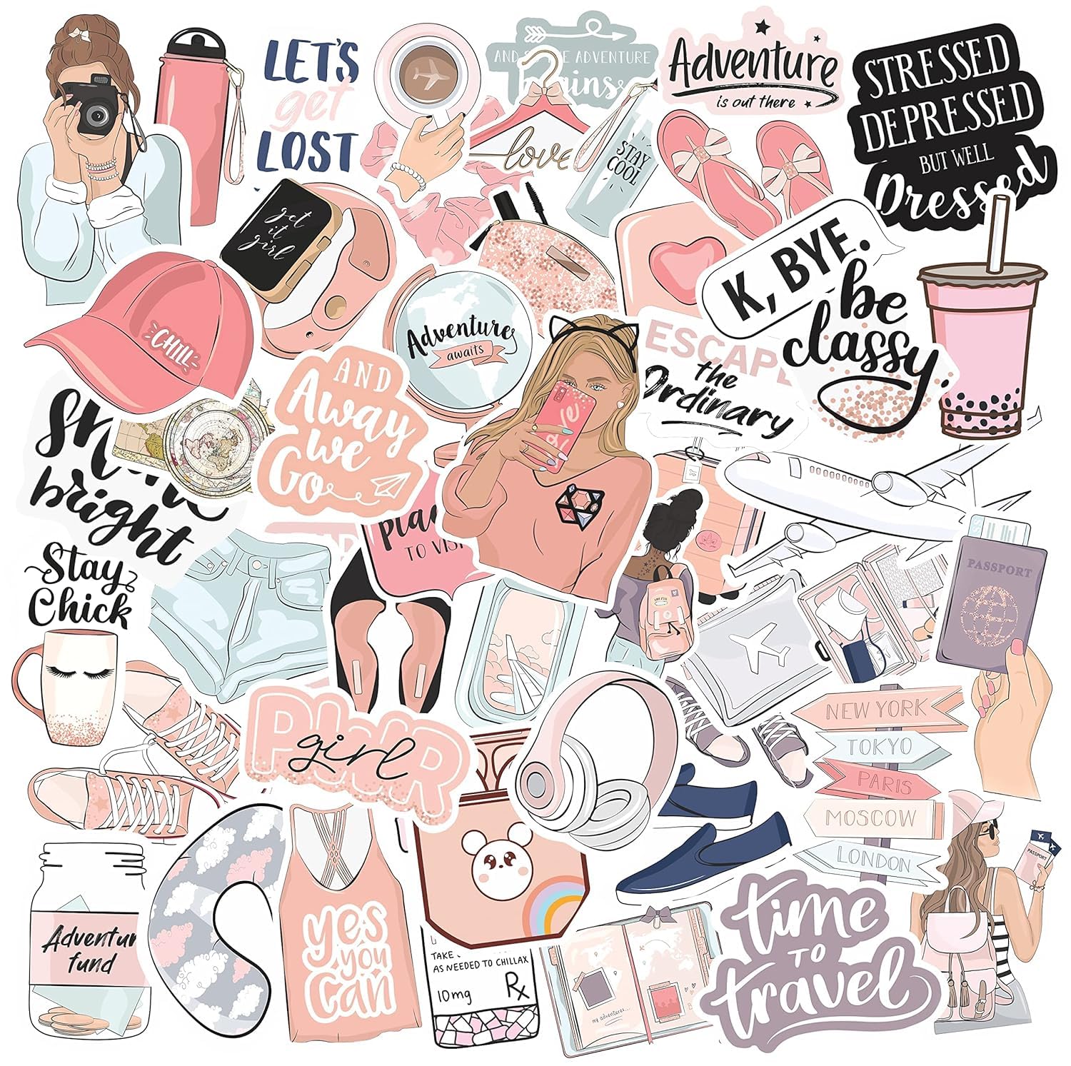 Shivoid Pack Of 51 Aesthetic Laptop Stickers For Journal Supplies Kit, Phone Case, Quotes Stickers For Scrapbook, Cute Korean Ac