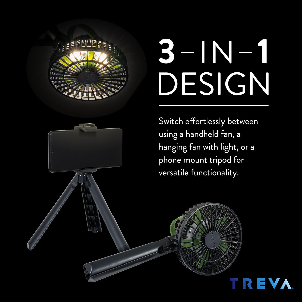 Attachable Fan Treva 5 Inch Tripod Fan with Built-In Light and Attachable Phone Mount ...