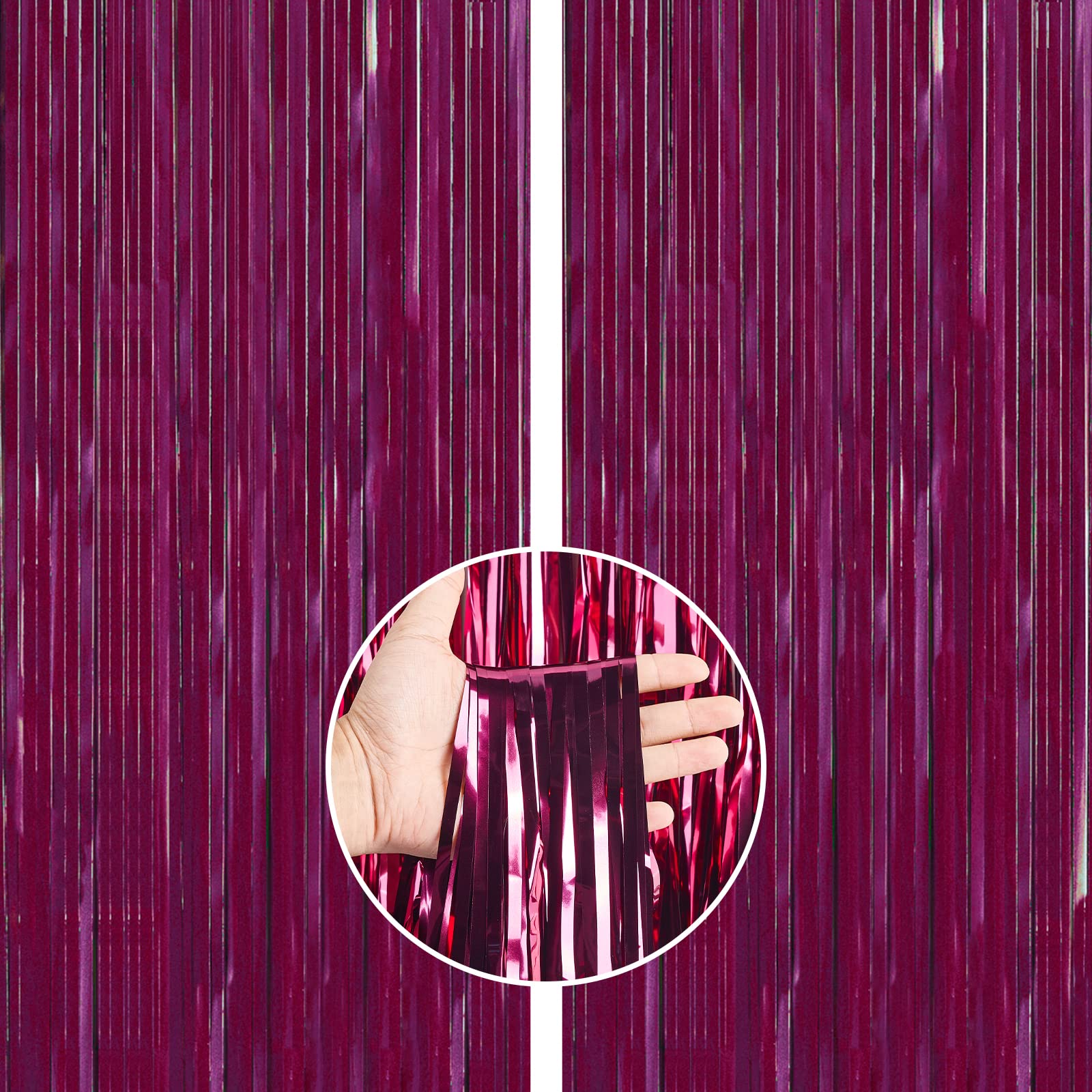 Partywoo Foil Fringe Curtains, 2 Pcs 3.3X6.6 Ft Burgundy Red Streamers, Fringe Backdrop, Party Backdrop Curtain, Tinsel Curtains