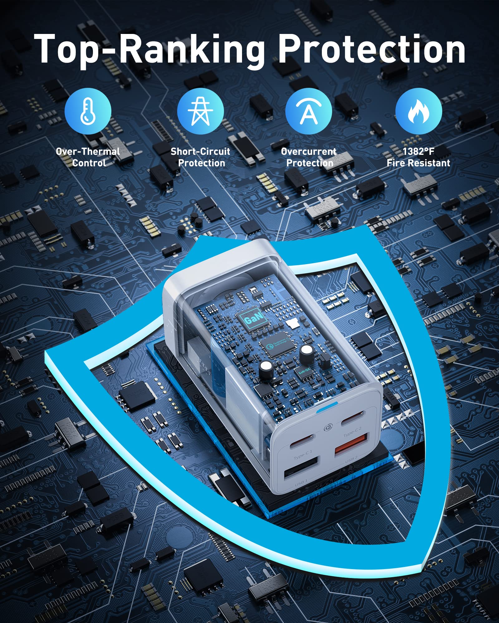 Usb C Charger, Baseus 65W Pd Gan3 Fast Wall Charger Block, 4 Ports [2Usb C + 2Usb] Charging Station With 5Ft Extension Cord For Steam Deck, Macbook Pro, Iphone 15/14/13, Samsung Galaxy, Etc