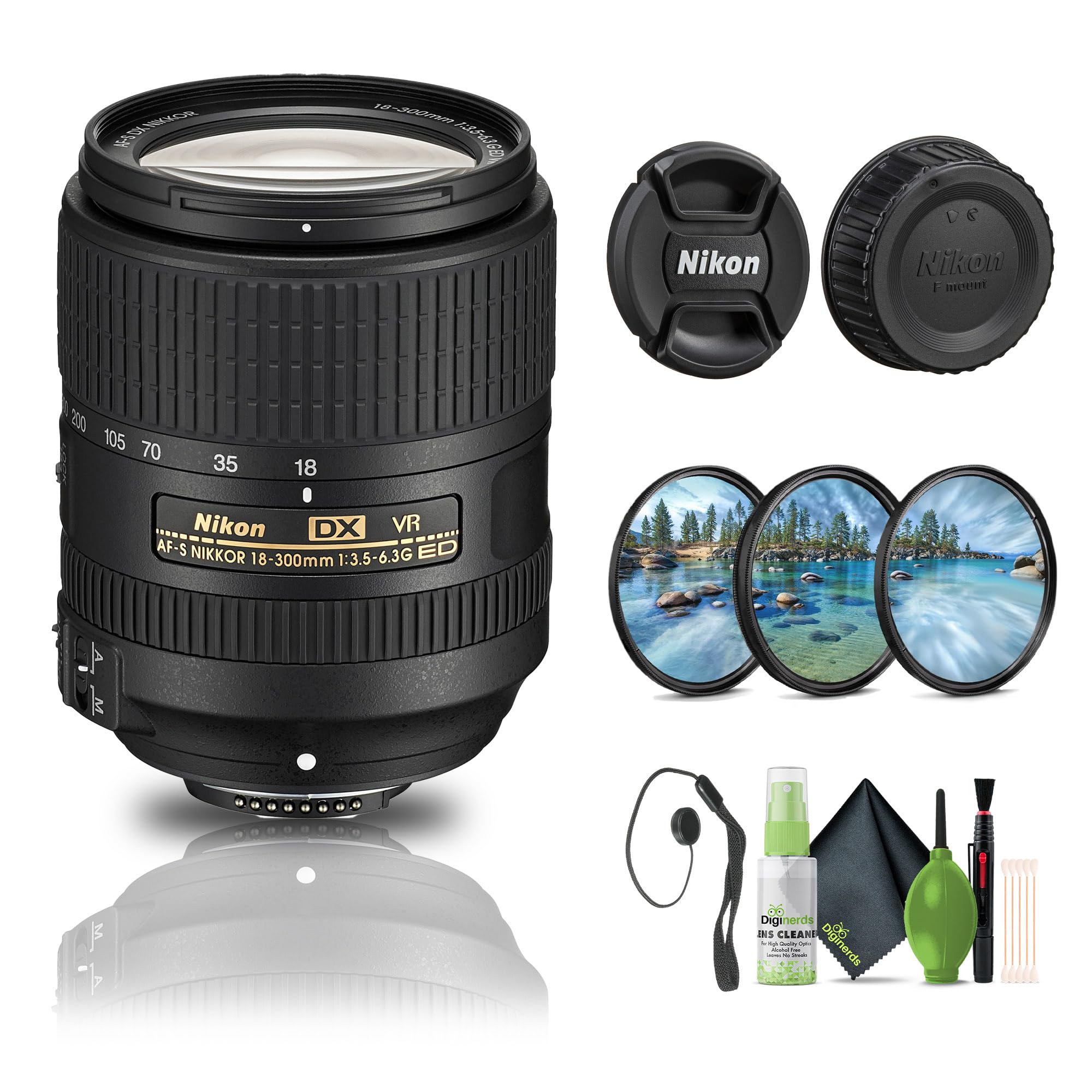 Nikon AF-S DX NIKKOR 18-300mm f/3.5-6.3G ED VR Lens (2216) + Filter Kit + Cap Keeper + Cleaning Kit