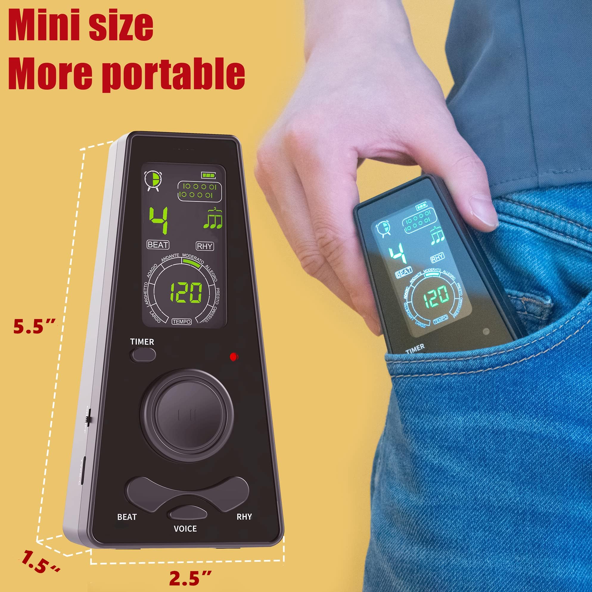 Auphy Digital Metronome For Piano Guitar Drum Violin With Timer Vocal Headphone Jack (Black)