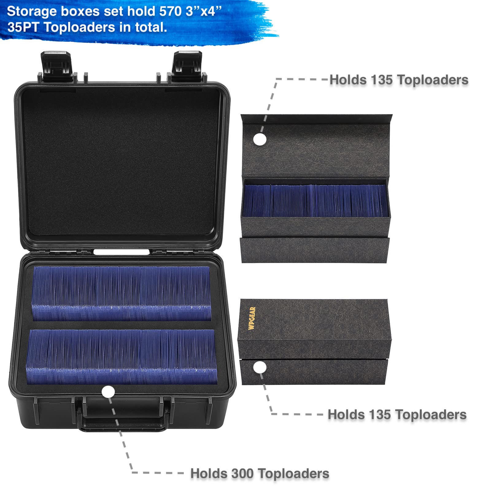 Wpgear Waterproof Toploader Storage Boxes For 3'' X 4'' 35Pt Rigid Card Holder, Trading Card Case Set Hold 570 Toploaders Totall