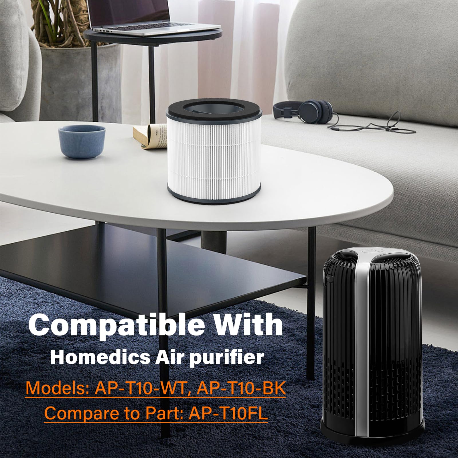 Ap T10Fl Replacement Filter For Homedics Ap T10 Bk And Ap T10 Wt Air Puri Fier, 360 Degree Ap T10 True Hepa Filter Replacement,