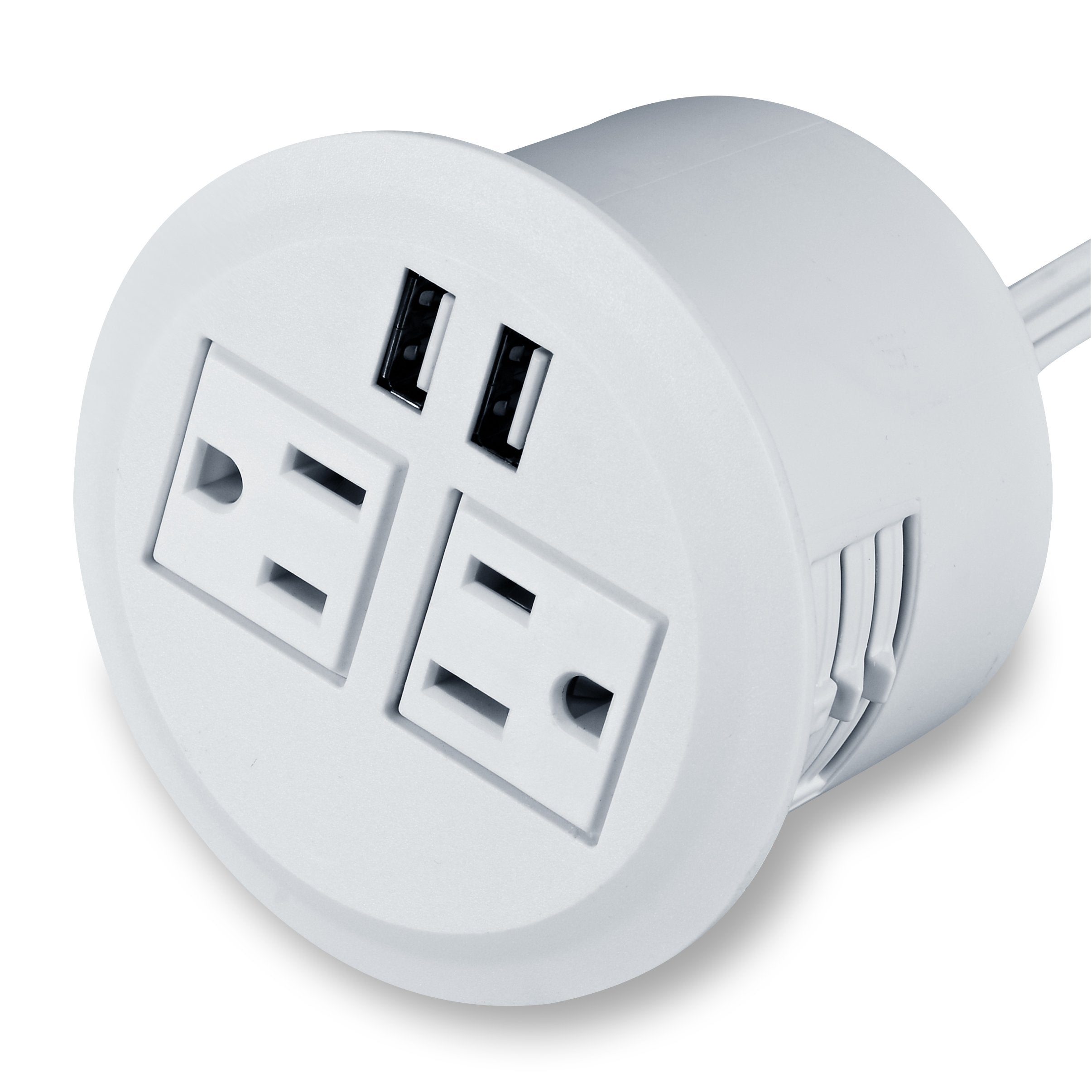Desktop Power Grommet Power Outlet Socket Desk Data Center 2 Outlet With 2 Usb Ports With 10 Ft Extension Cord(White)
