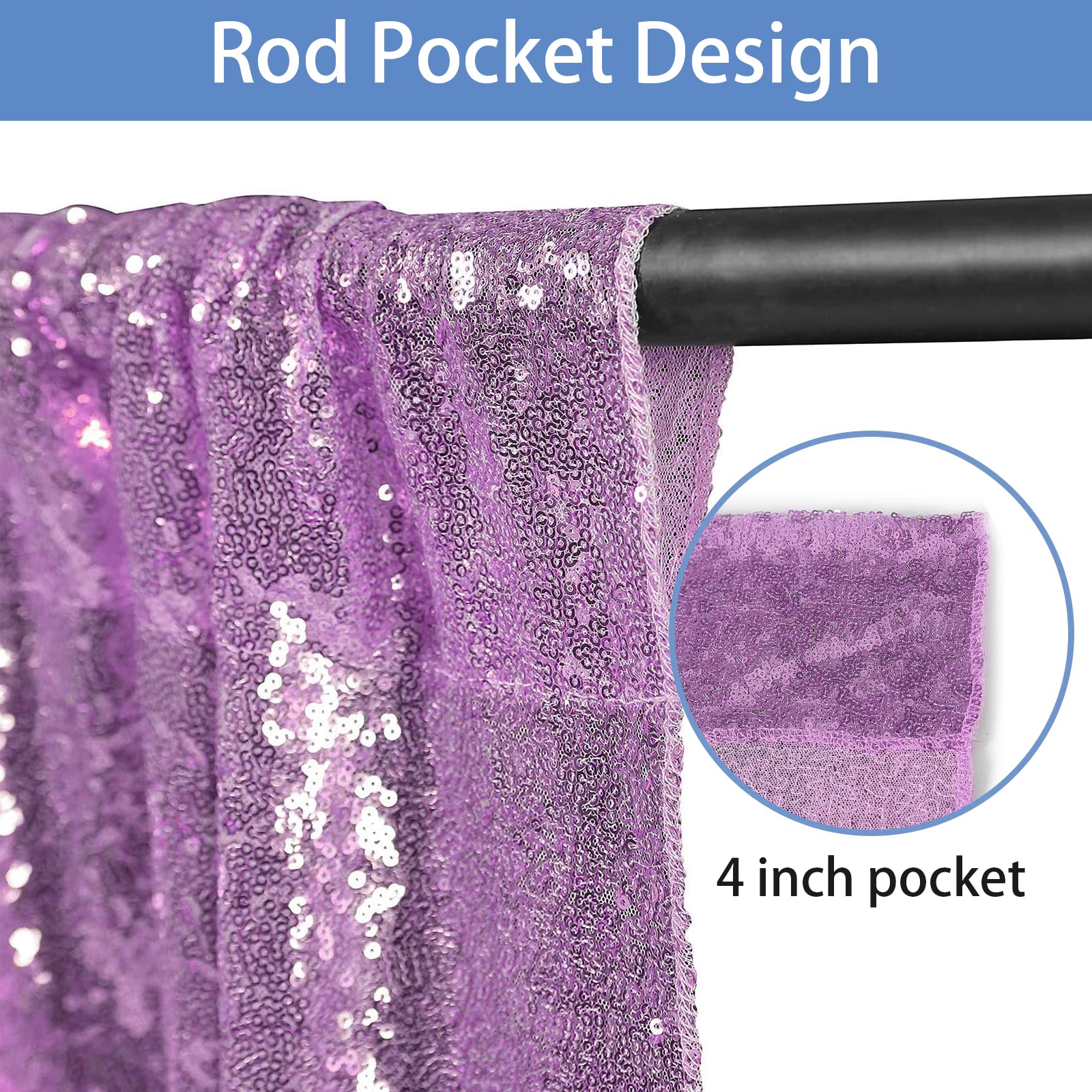 Hahuho Lavender Sequin Backdrop Curtain, 4Pcs 2Ftx8Ft Glitter Backdrop Curtain For Parties, Christmas, Wedding, Party Decoration