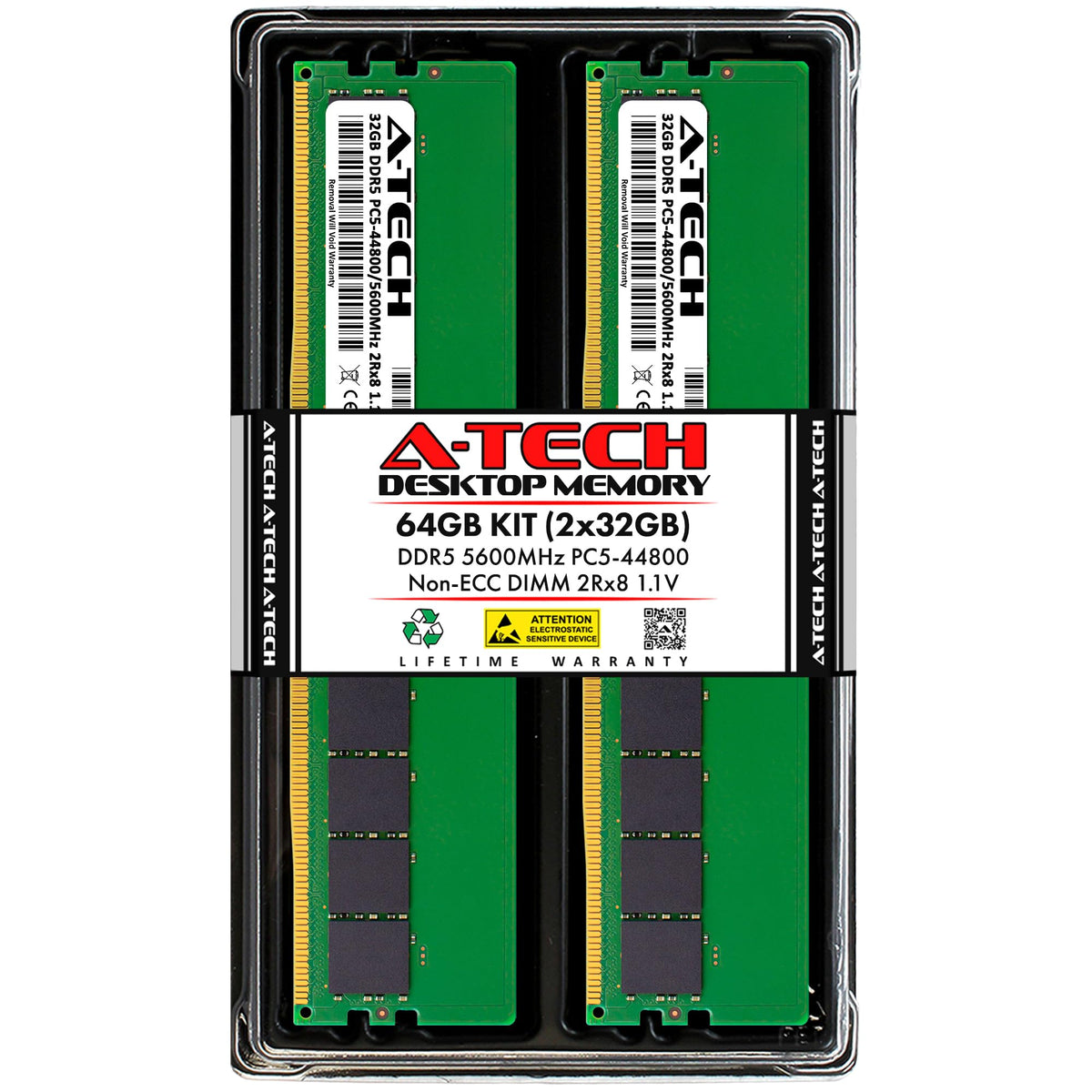 A Tech 64Gb Kit (2X32Gb) Ddr5 5600Mhz Pc5 44800 Cl46 Udimm 2Rx8 1.1V Non Ecc Unbuffered Dimm 288 Pin Desktop Ram Memory Upgrade