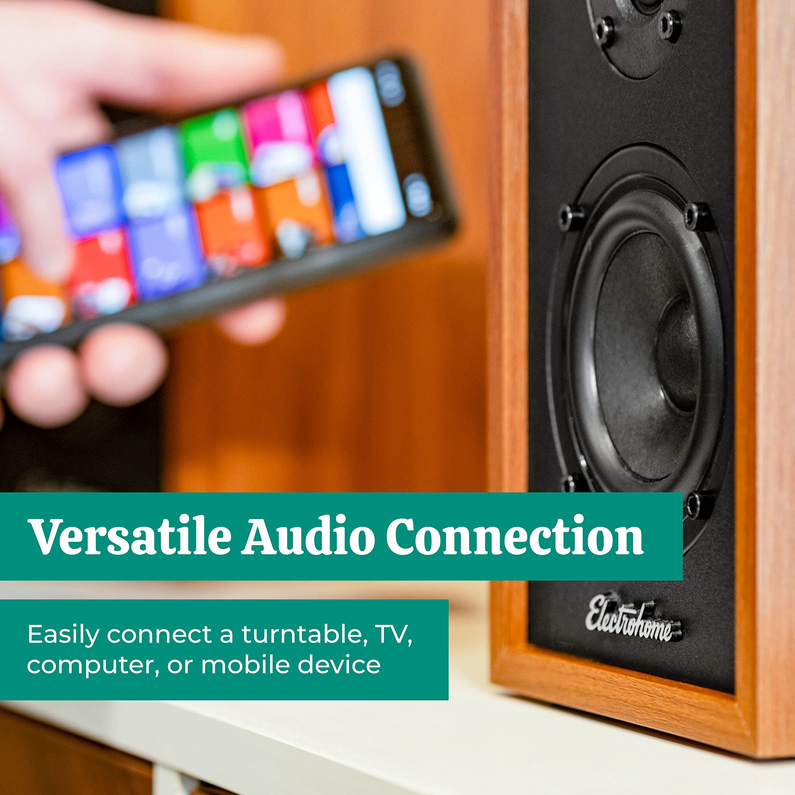 Electrohome Berkeley 2.0 Stereo Powered Bookshelf Speakers With Built-In Amplifier And 3 Drivers For Turntable, Tv, Pc And Wirel