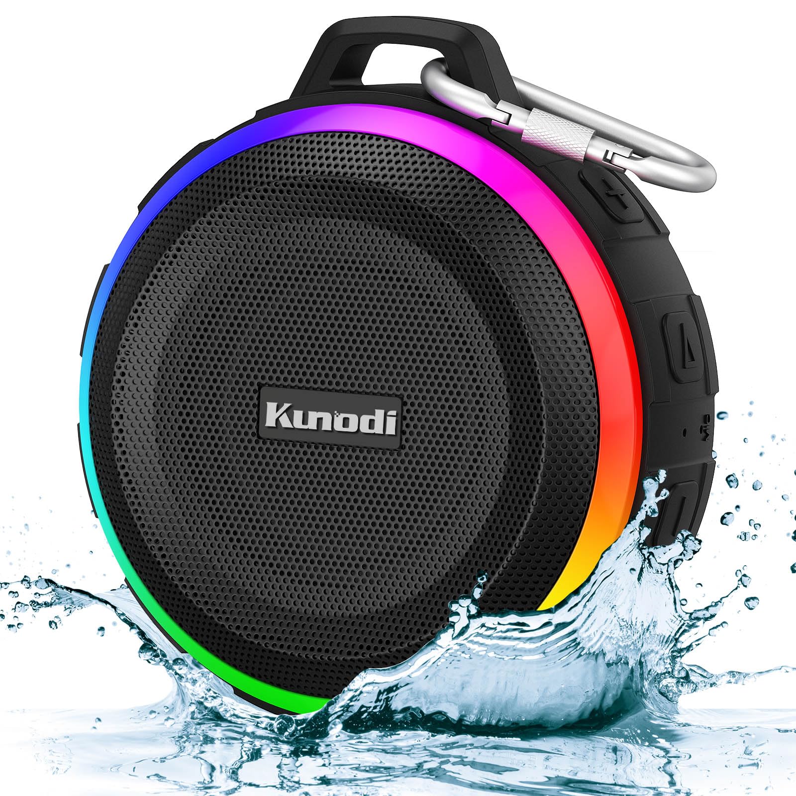 Kunodi Bluetooth Shower Speaker With Ipx7 Waterproof, Dynamic Lights, Crisp Clear Sound, True Wireless Stereo, Clip Portable For Pool Beach Boat Kayak Float Golf Gift
