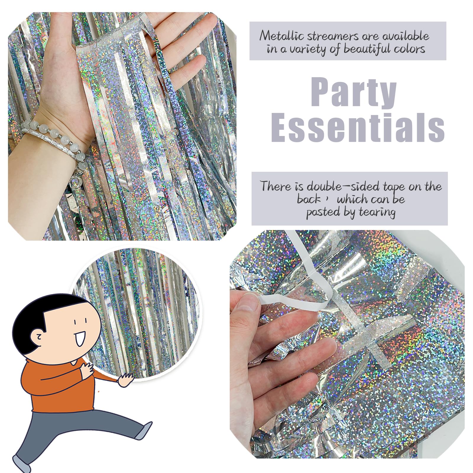 3 Pack Silver Backdrop Curtain Party Decorations Foil Fringe Backdrop Silver Tinsel Streamers Birthday Bachelorette New Year Chr