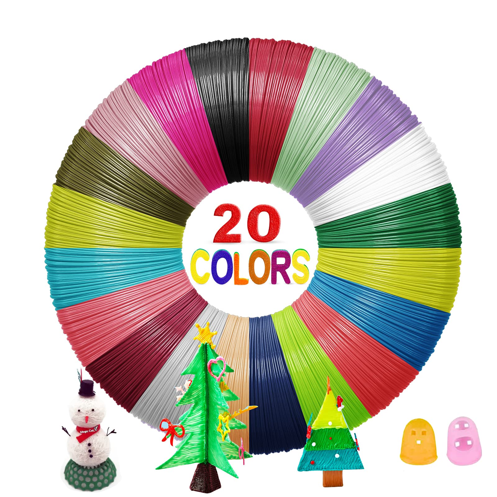 Yungden 3D Pen Filament Refills, 20 Colors 1.75mm PLA 3D Pencil Printing Threads, Each 16.4 Feet, Total 328 Feet, Compatible wit